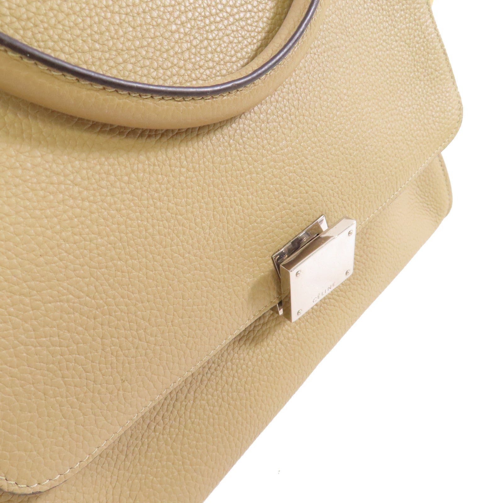 CELINE 牛皮皮革Trapeze 2Way Shoulder Bag金扣手挽肩背兩用袋杏色