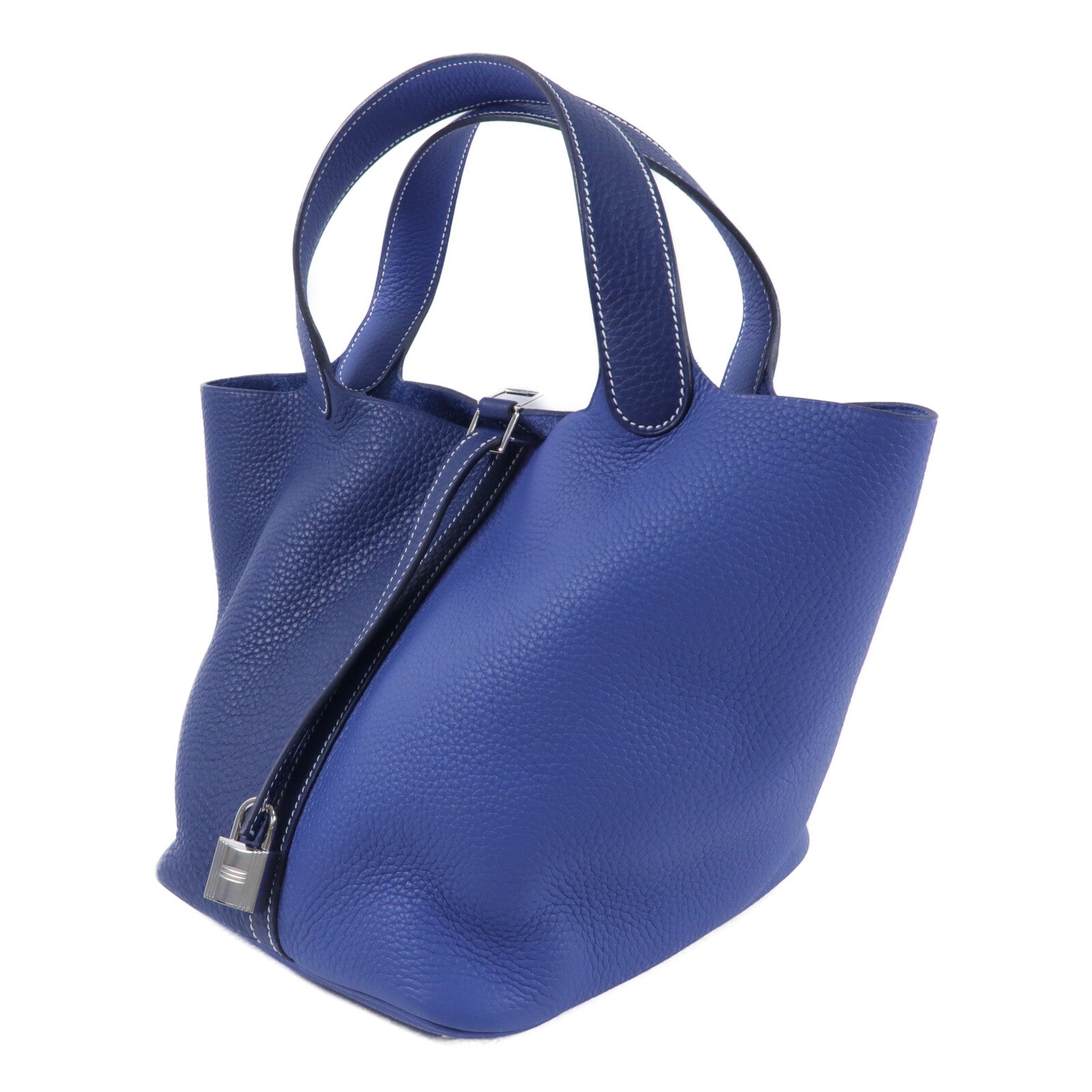 HERMES Clemence皮革Picotin MM手挽袋Bleu Nuit/Bleu France