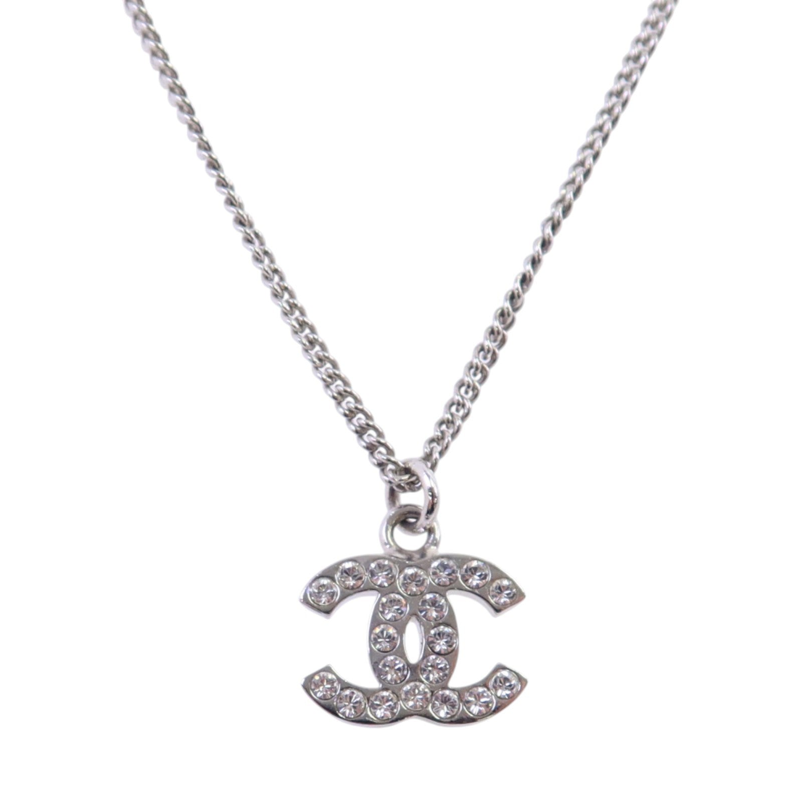 CHANEL 金屬/水鑽CC Necklace銀扣項鏈