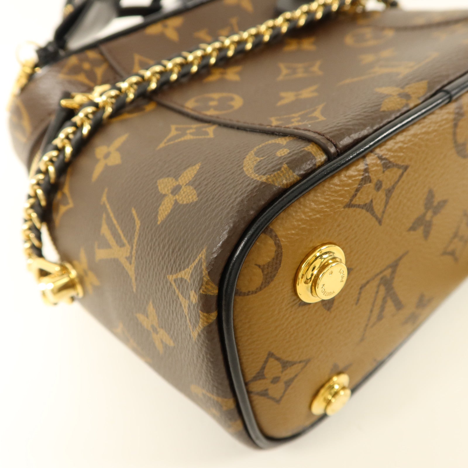 LOUIS VUITTON Monogram Reverse Vanity PM金扣手挽肩背兩用袋棕色