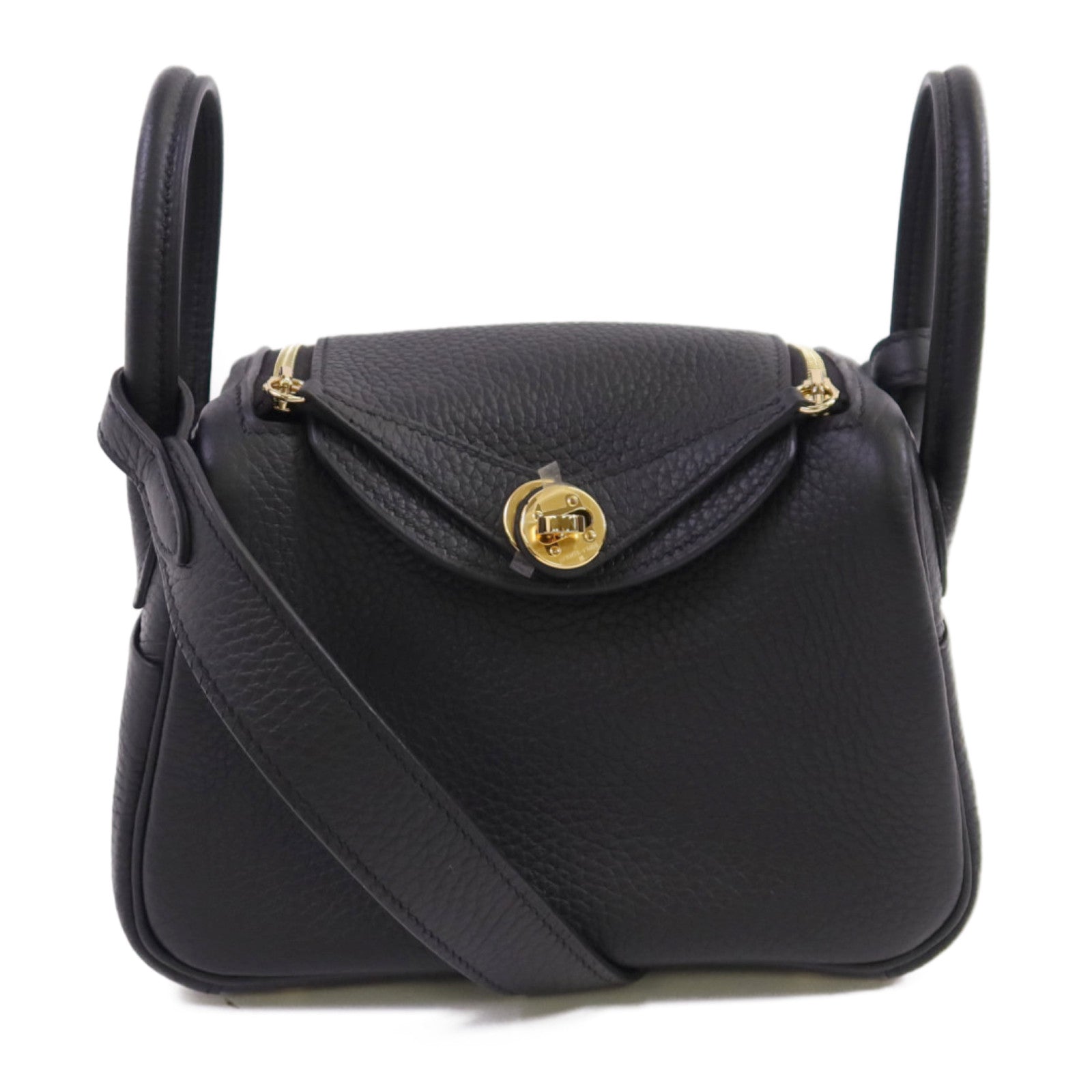 HERMES Clemence皮革Mini Lindy金扣肩背袋Noir