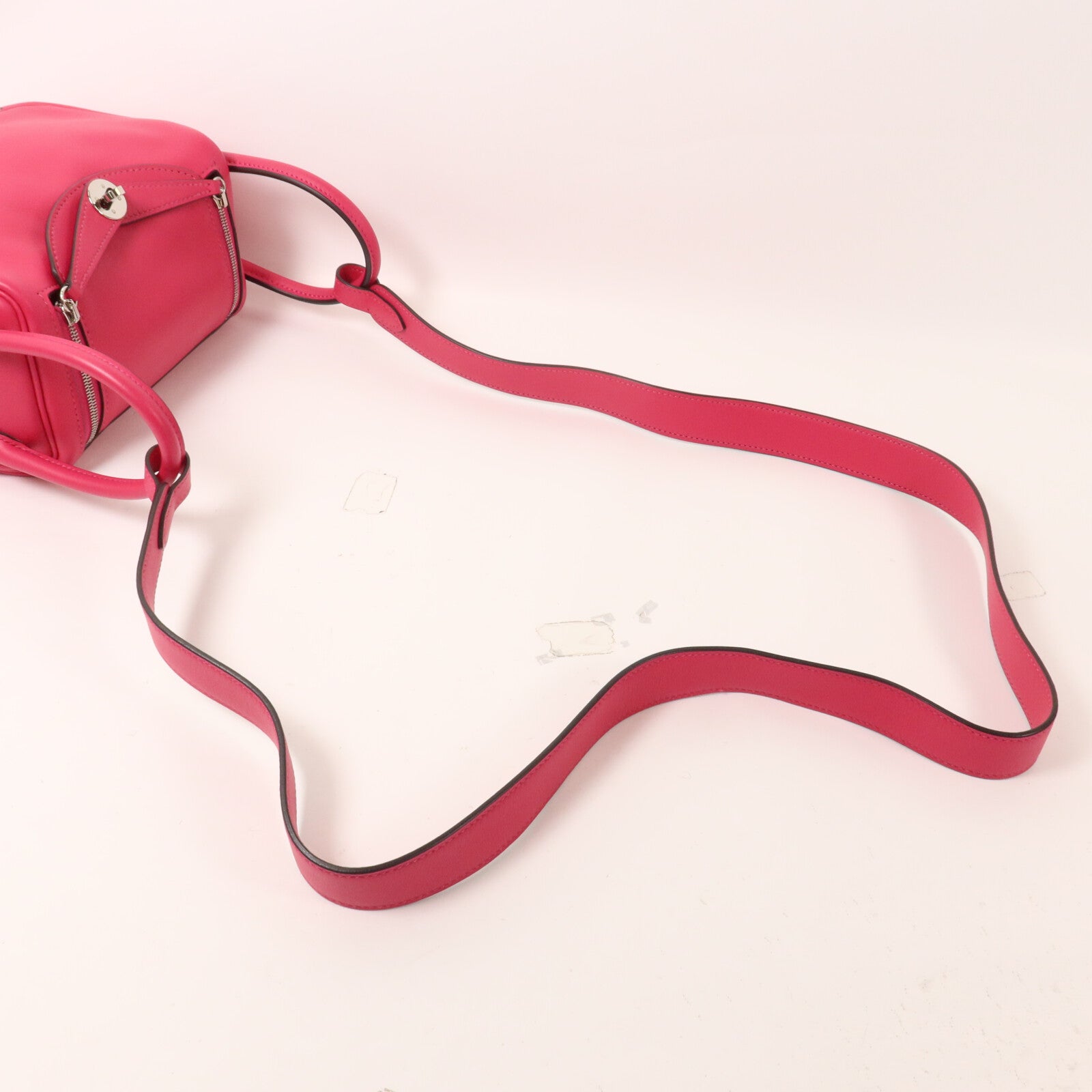 HERMES Swift皮革Mini Lindy手挽肩背兩用袋Rose Mexico/Rouge Piment