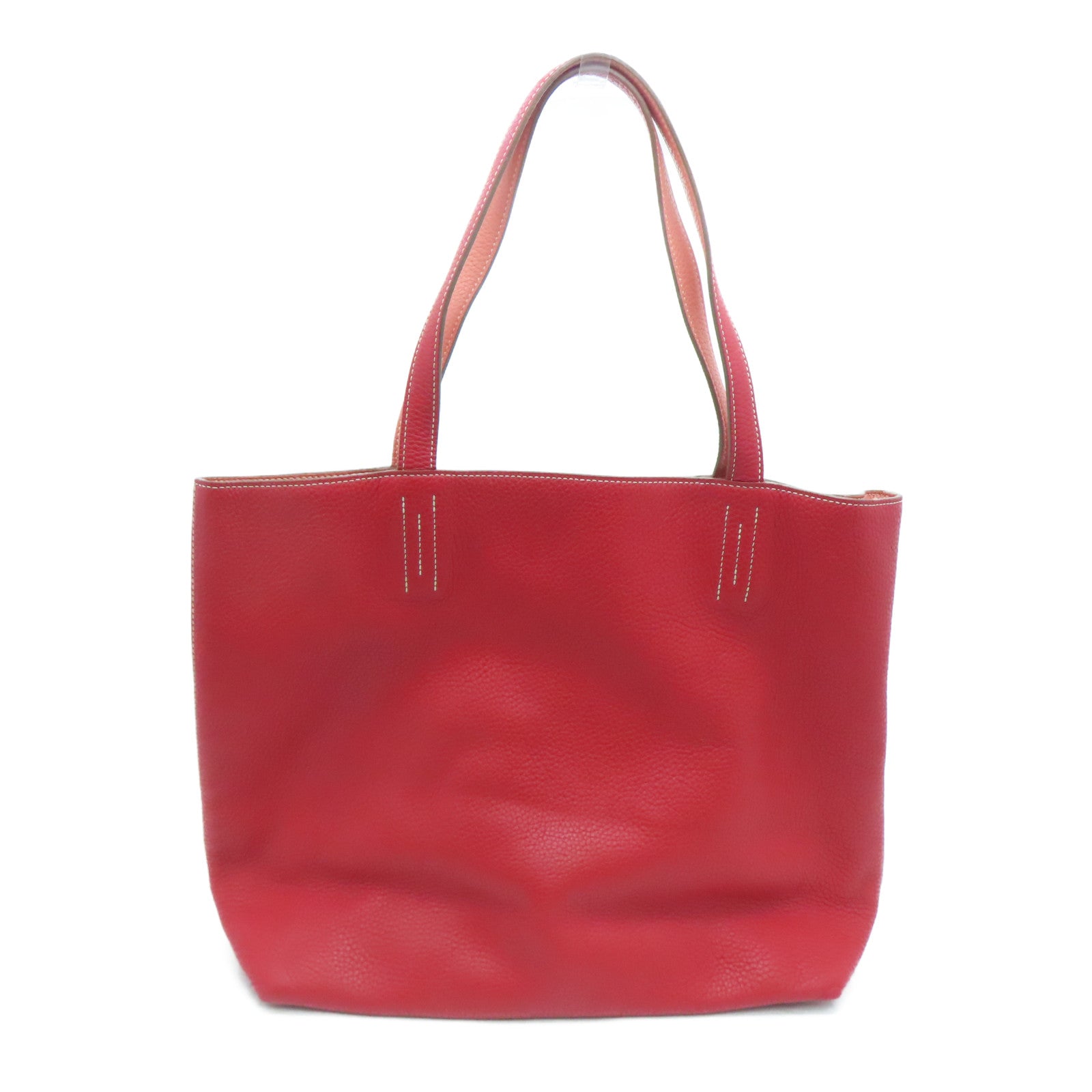 HERMES 【激減優惠精選】Clemence皮革Double Sens肩背袋Rouge Piment/Crevette紅色/淺橙色