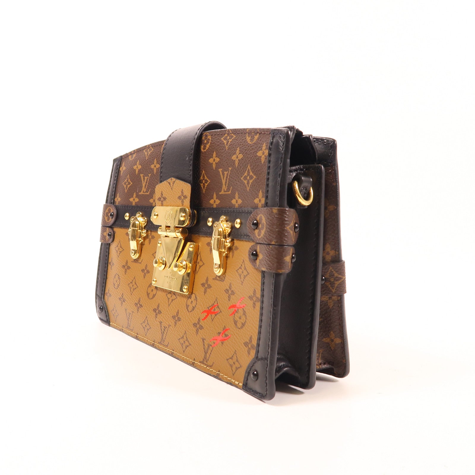 LOUIS VUITTON Monogram Reverse Trunk Clutch金扣肩背袋棕色