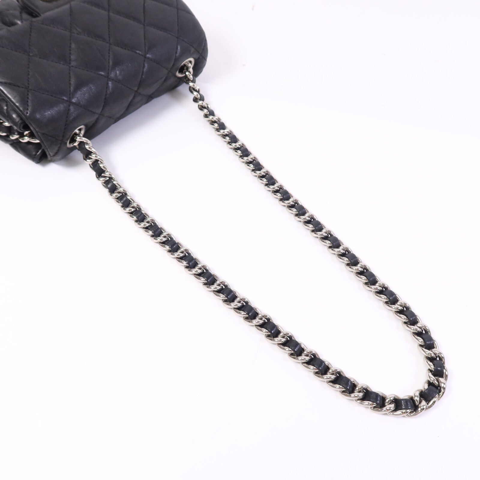 CHANEL 牛皮皮革Chain Shoulder銀扣鏈帶肩背袋