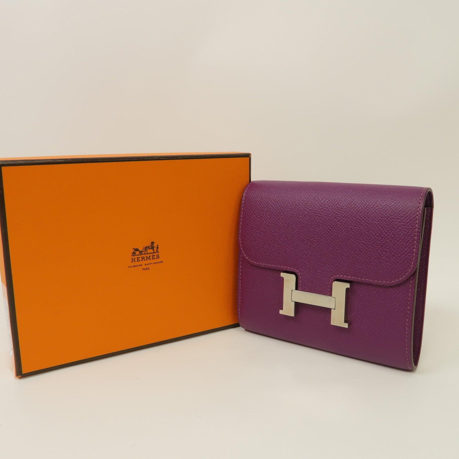 HERMES Epsom皮革Constance Wallet銀扣錢包Anemone/海葵紫色