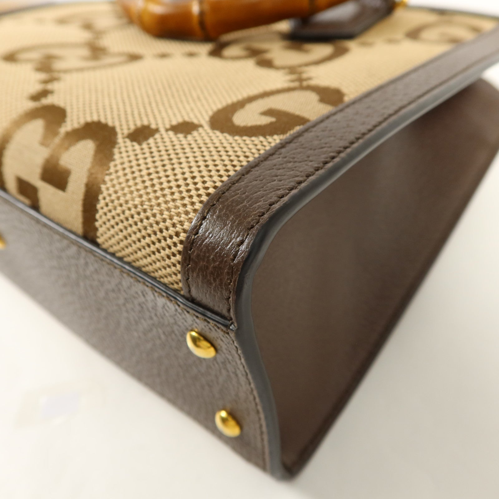 GUCCI 帆布Diana Bamboo Tote Bag金扣手挽肩背兩用袋