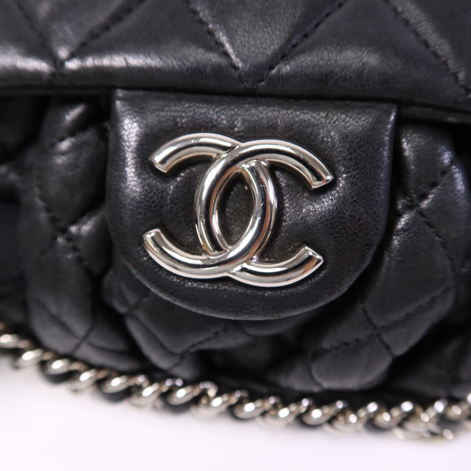 CHANEL 牛皮皮革Chain Shoulder銀扣鏈帶肩背袋