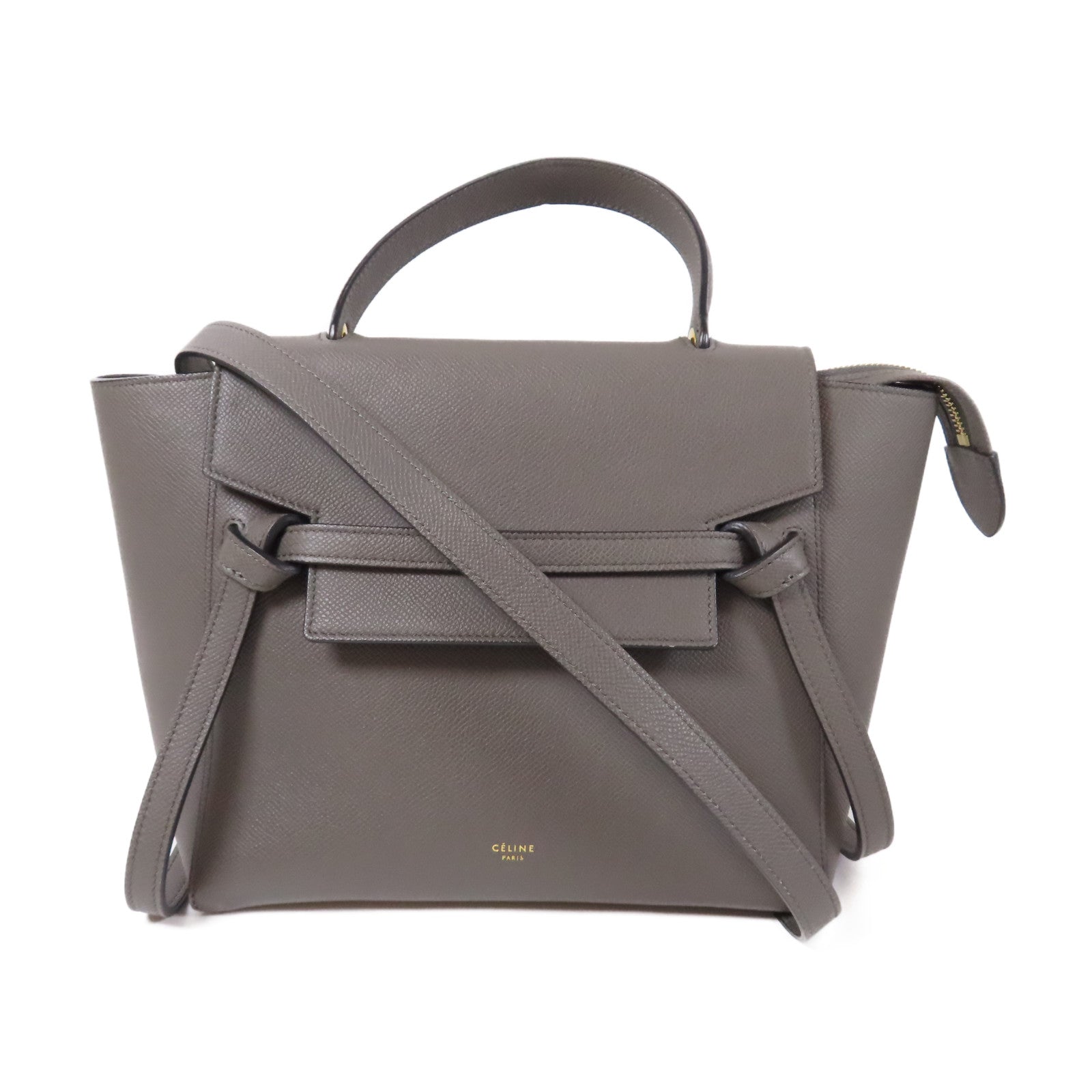 CELINE 牛皮皮革Micro Belt Bag金扣手挽肩背兩用袋灰色