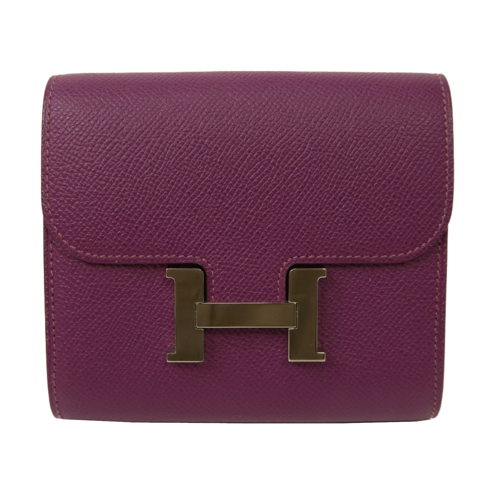 HERMES Epsom皮革Constance Wallet銀扣錢包Anemone/海葵紫色