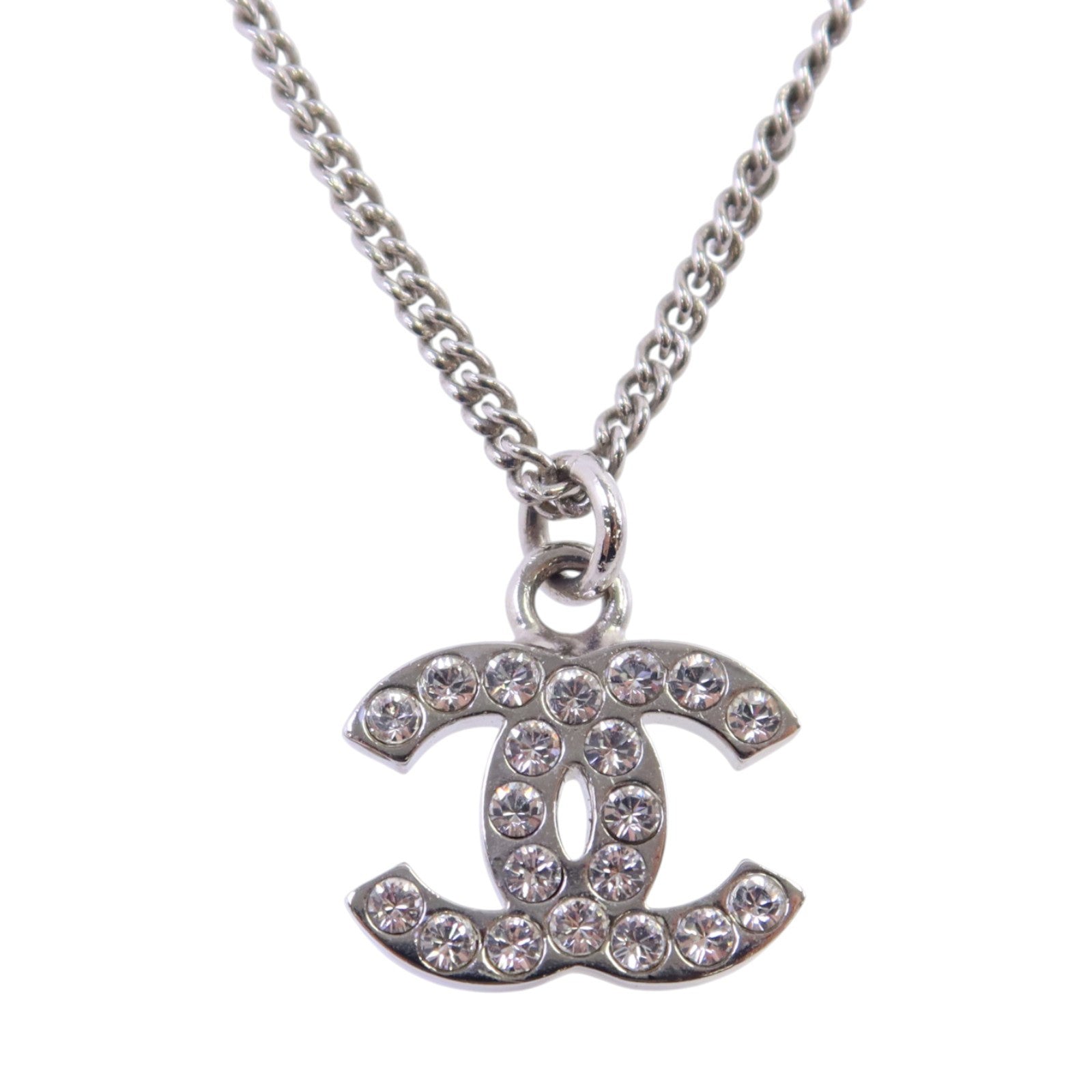 CHANEL 金屬/水鑽CC Necklace銀扣項鏈