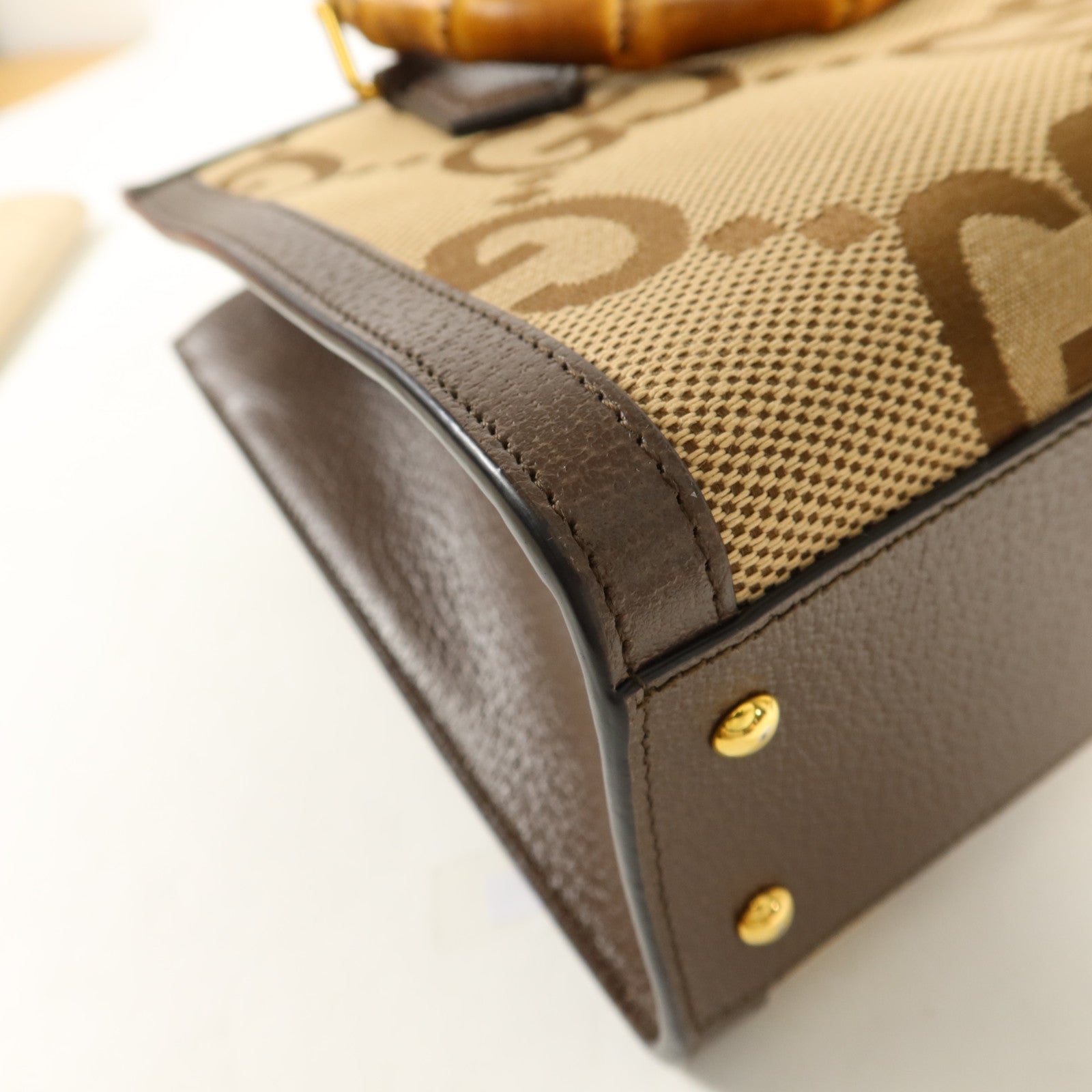 GUCCI 帆布Diana Bamboo Tote Bag金扣手挽肩背兩用袋