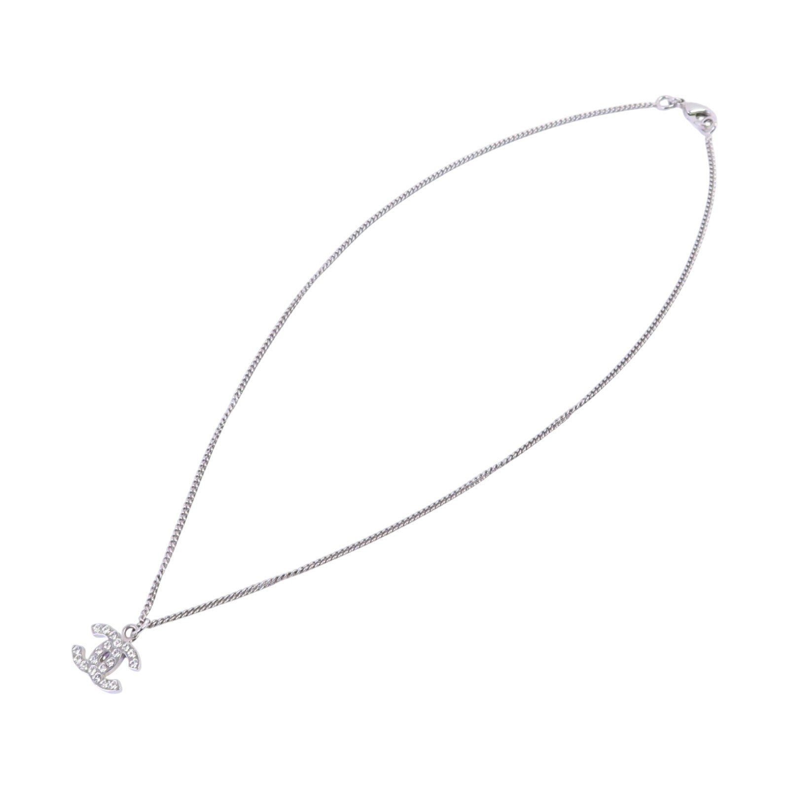 CHANEL 金屬/水鑽CC Necklace銀扣項鏈