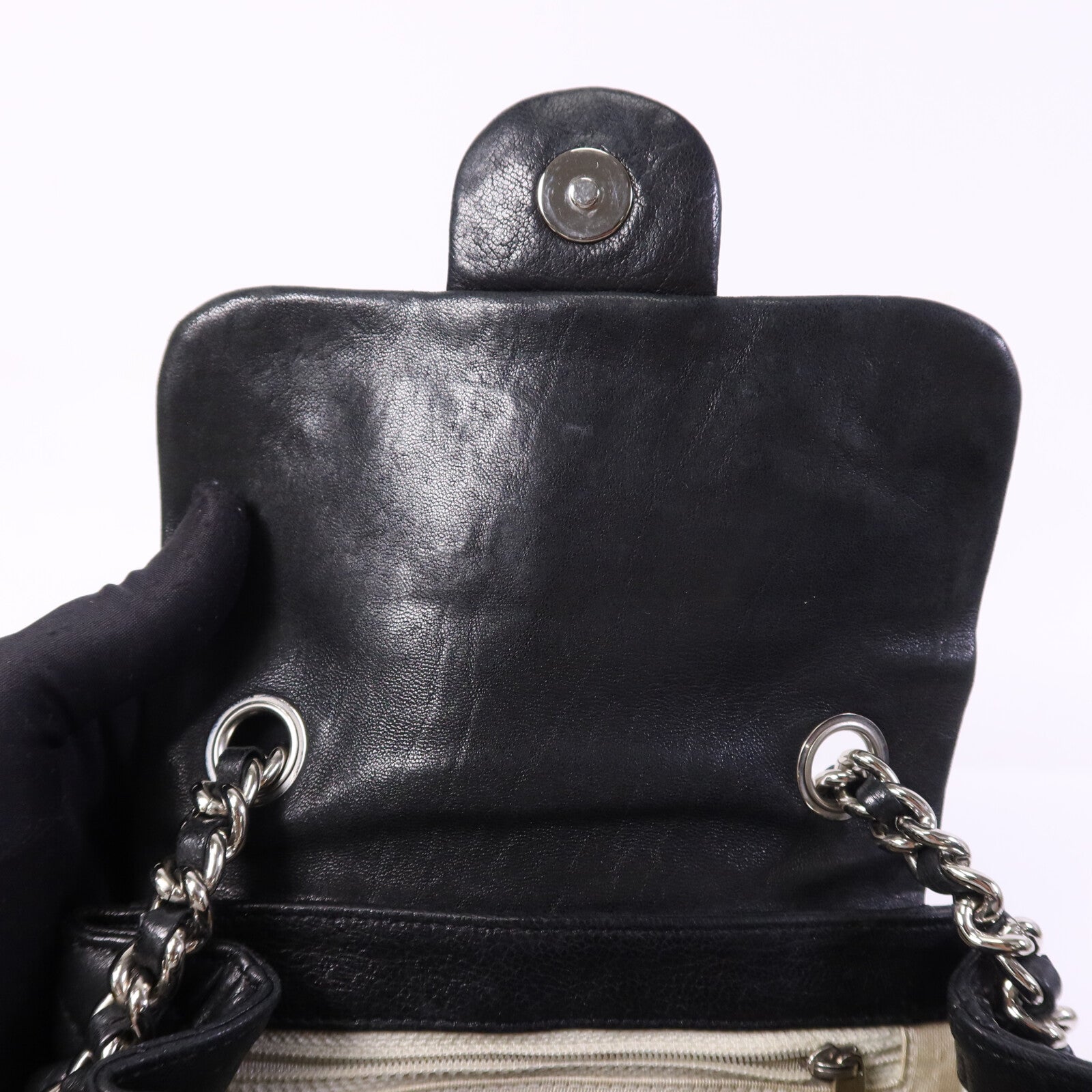 CHANEL 牛皮皮革Chain Shoulder銀扣鏈帶肩背袋