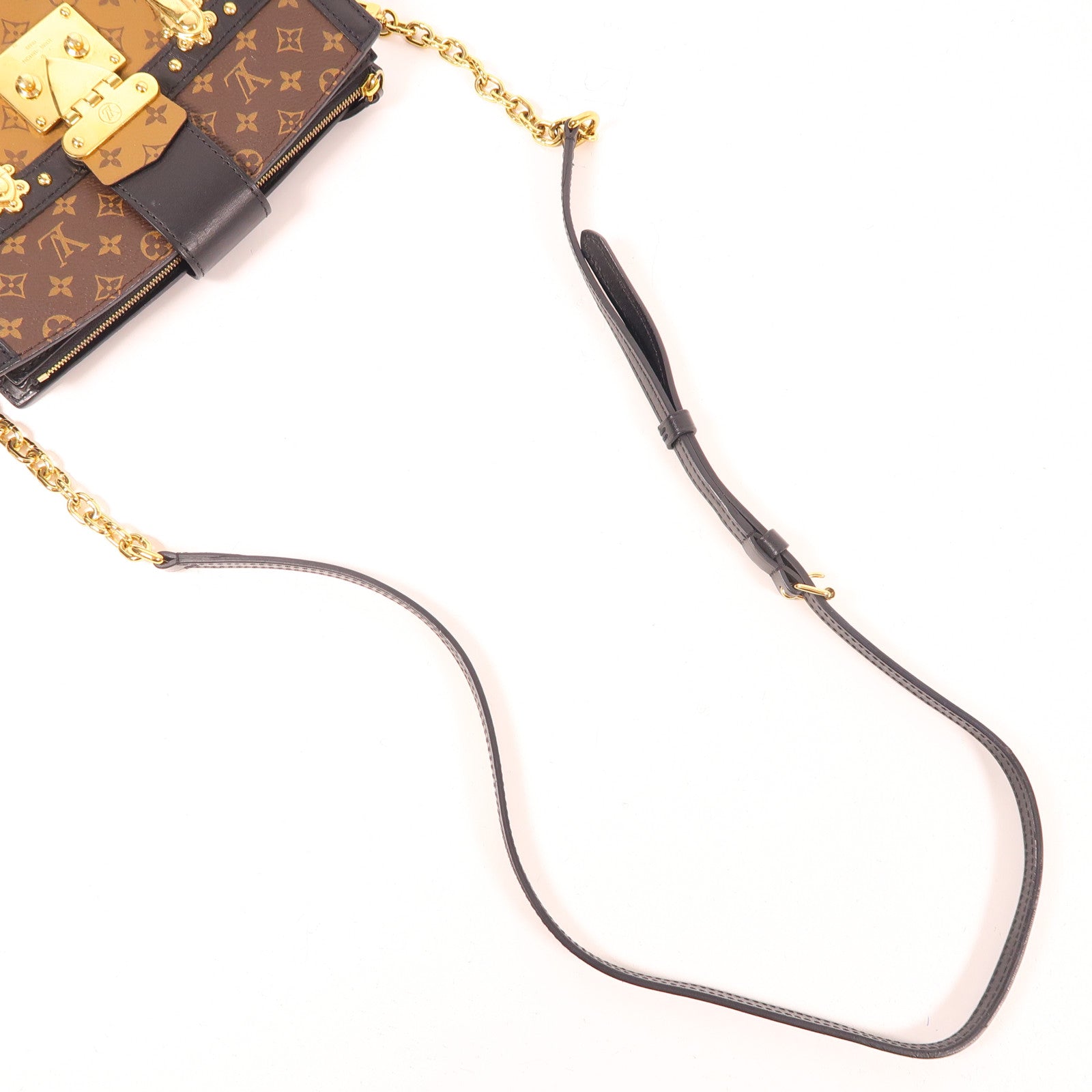 LOUIS VUITTON Monogram Reverse Trunk Clutch金扣肩背袋棕色