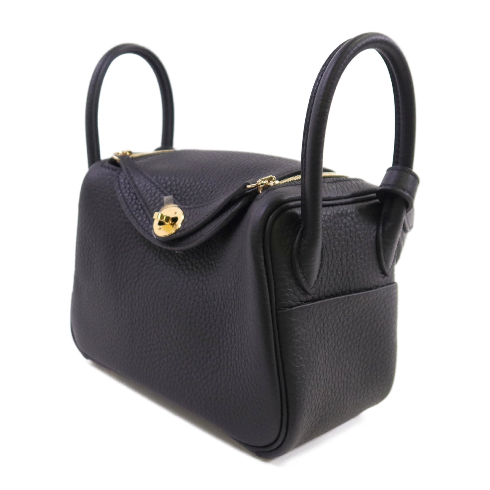 HERMES Clemence皮革Mini Lindy金扣肩背袋Noir