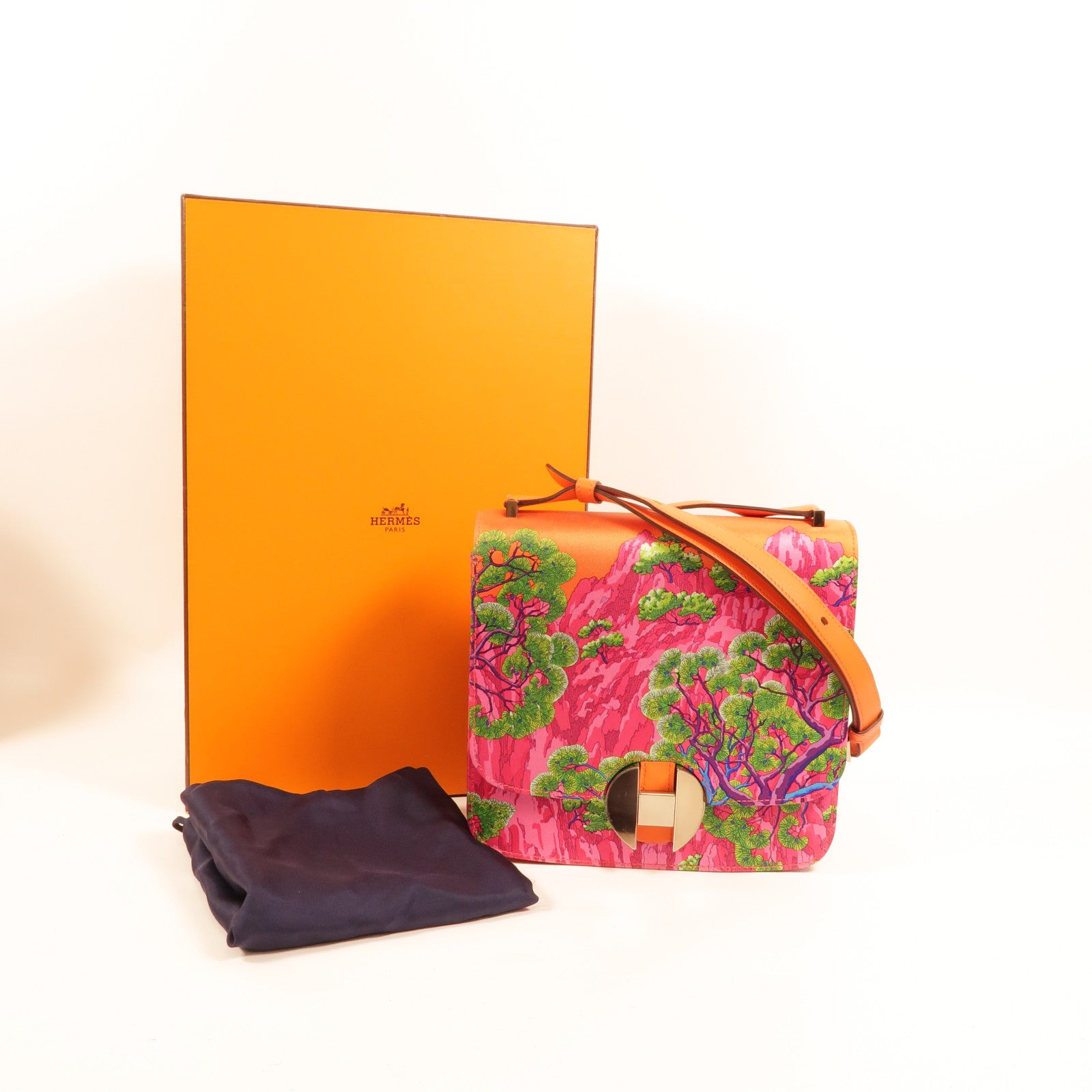 HERMES Swift皮革/Silk 2002 Sieste Au Paradis肩背袋Orange Poppy
