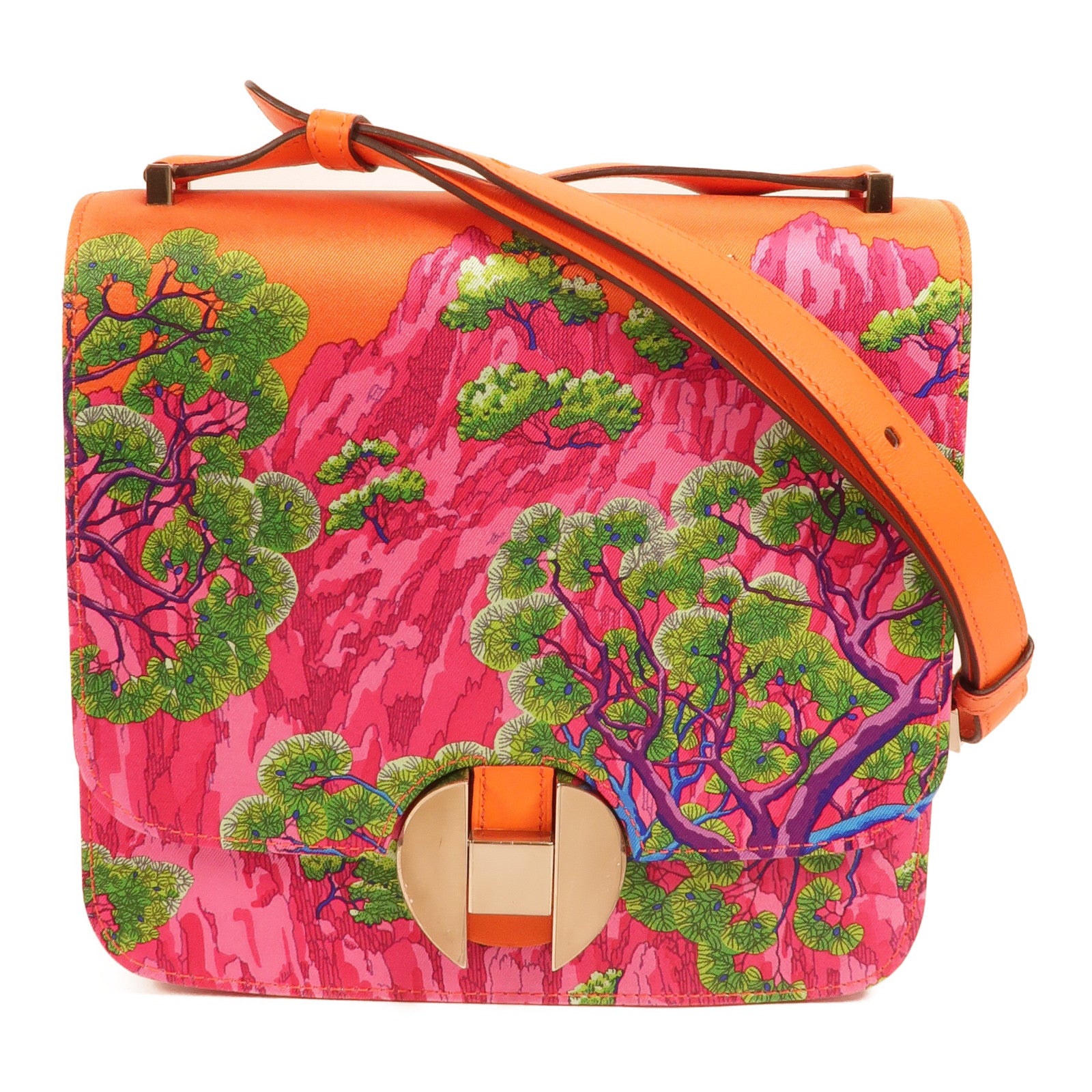 HERMES Swift皮革/Silk 2002 Sieste Au Paradis肩背袋Orange Poppy