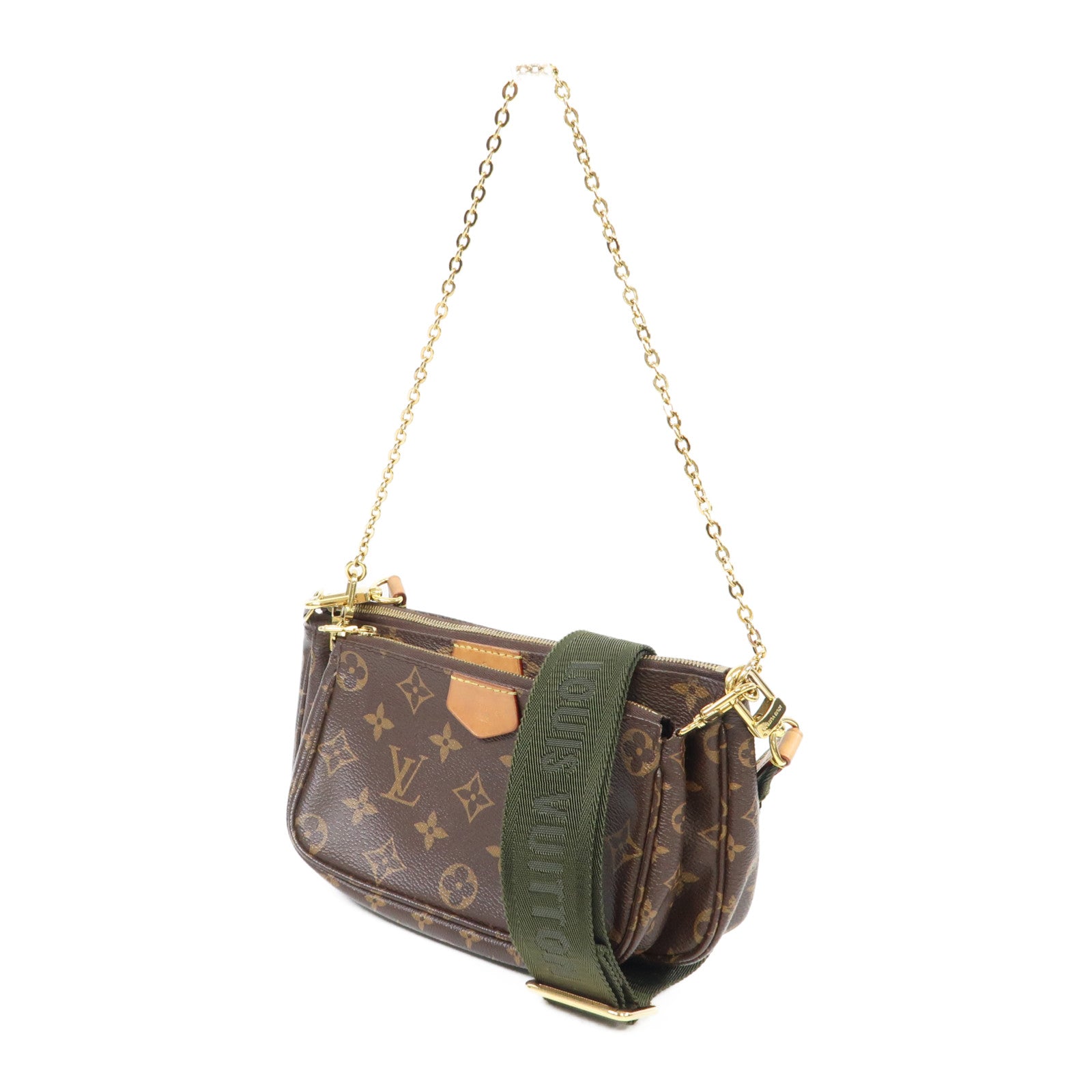 LOUIS VUITTON Monogram Multi Pochette Accessoires金扣手挽肩背兩用袋啡色/綠色