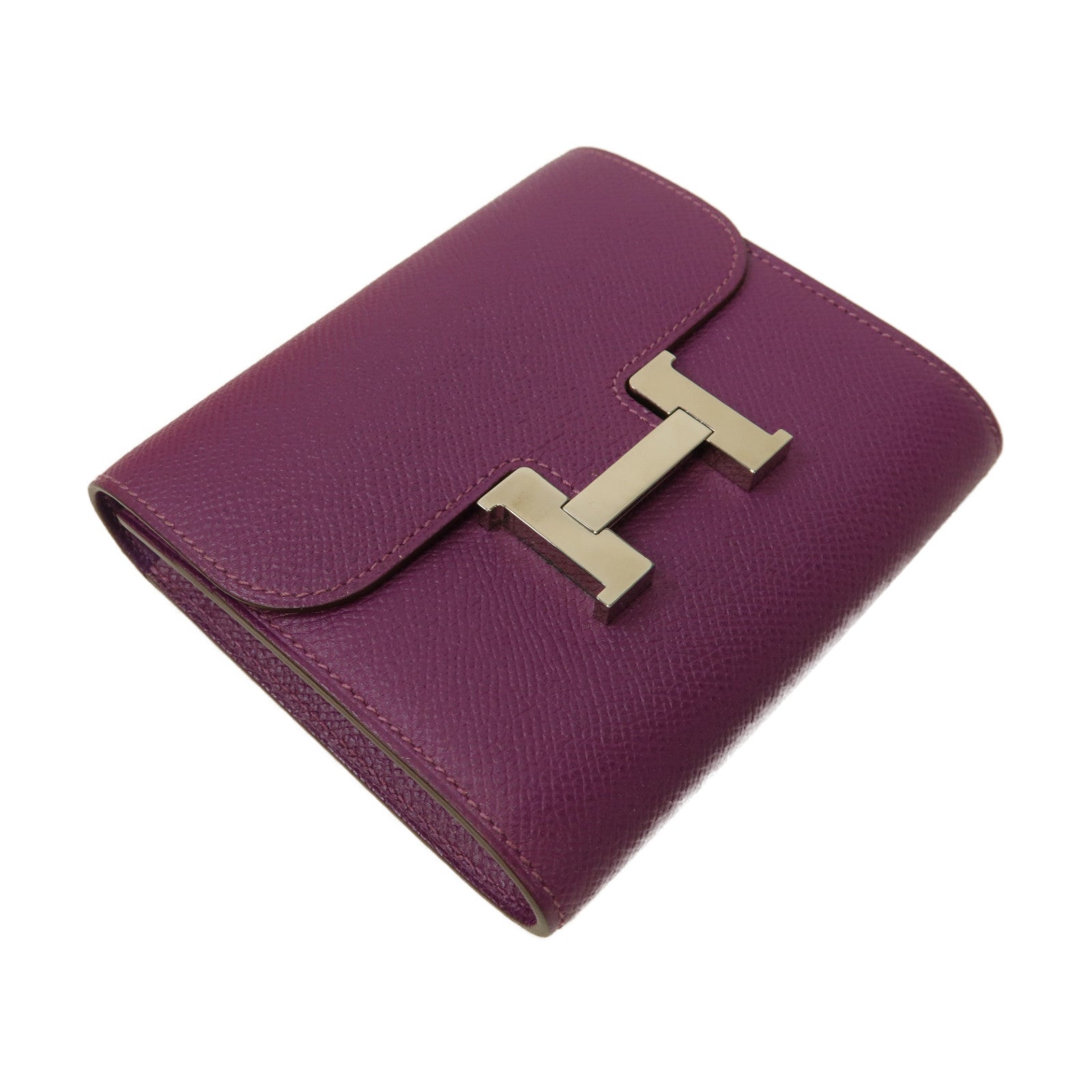 HERMES Epsom皮革Constance Wallet銀扣錢包Anemone/海葵紫色