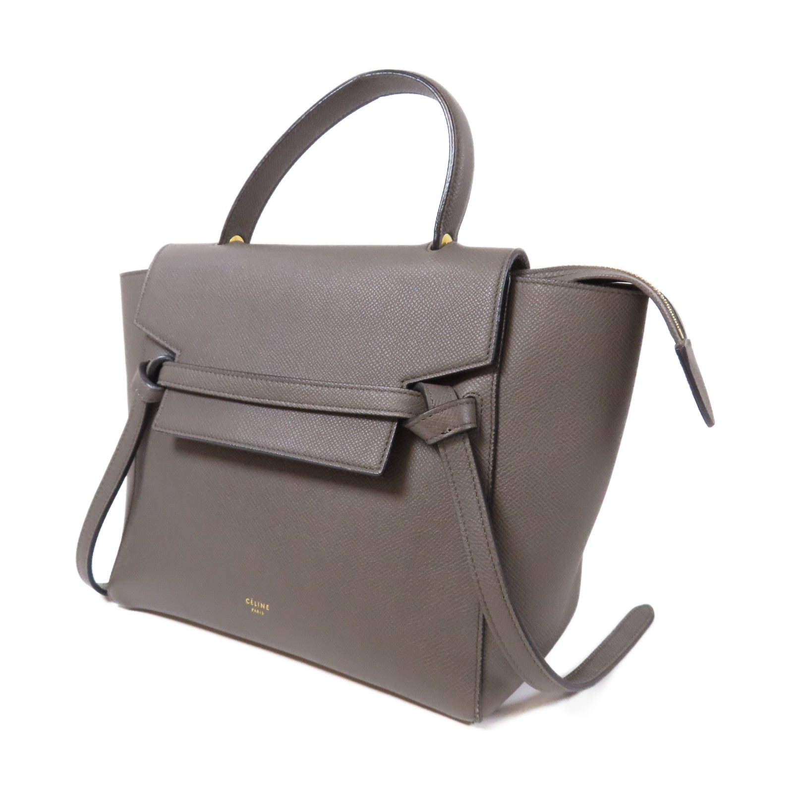 CELINE 牛皮皮革Micro Belt Bag金扣手挽肩背兩用袋灰色