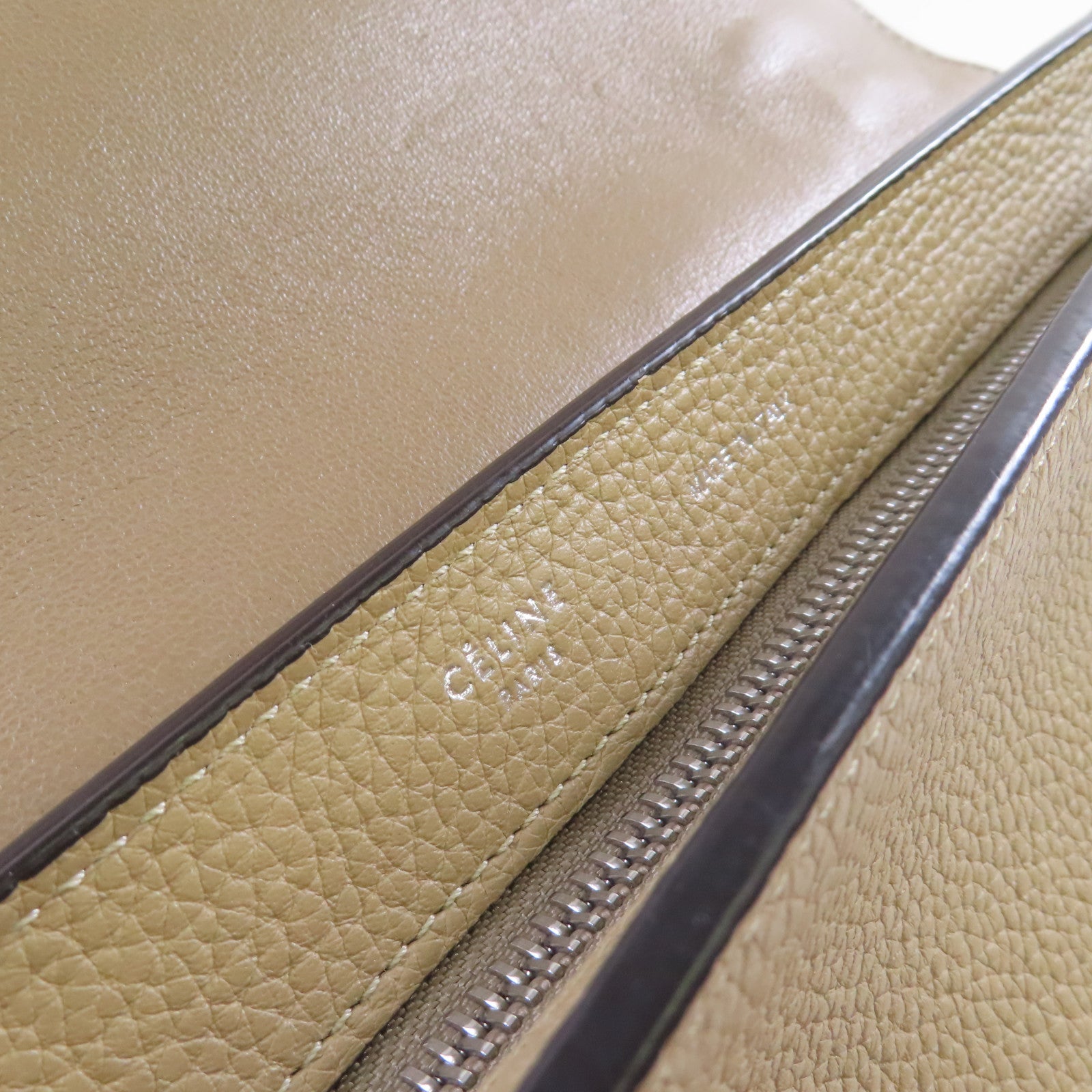 CELINE 牛皮皮革Trapeze 2Way Shoulder Bag金扣手挽肩背兩用袋杏色