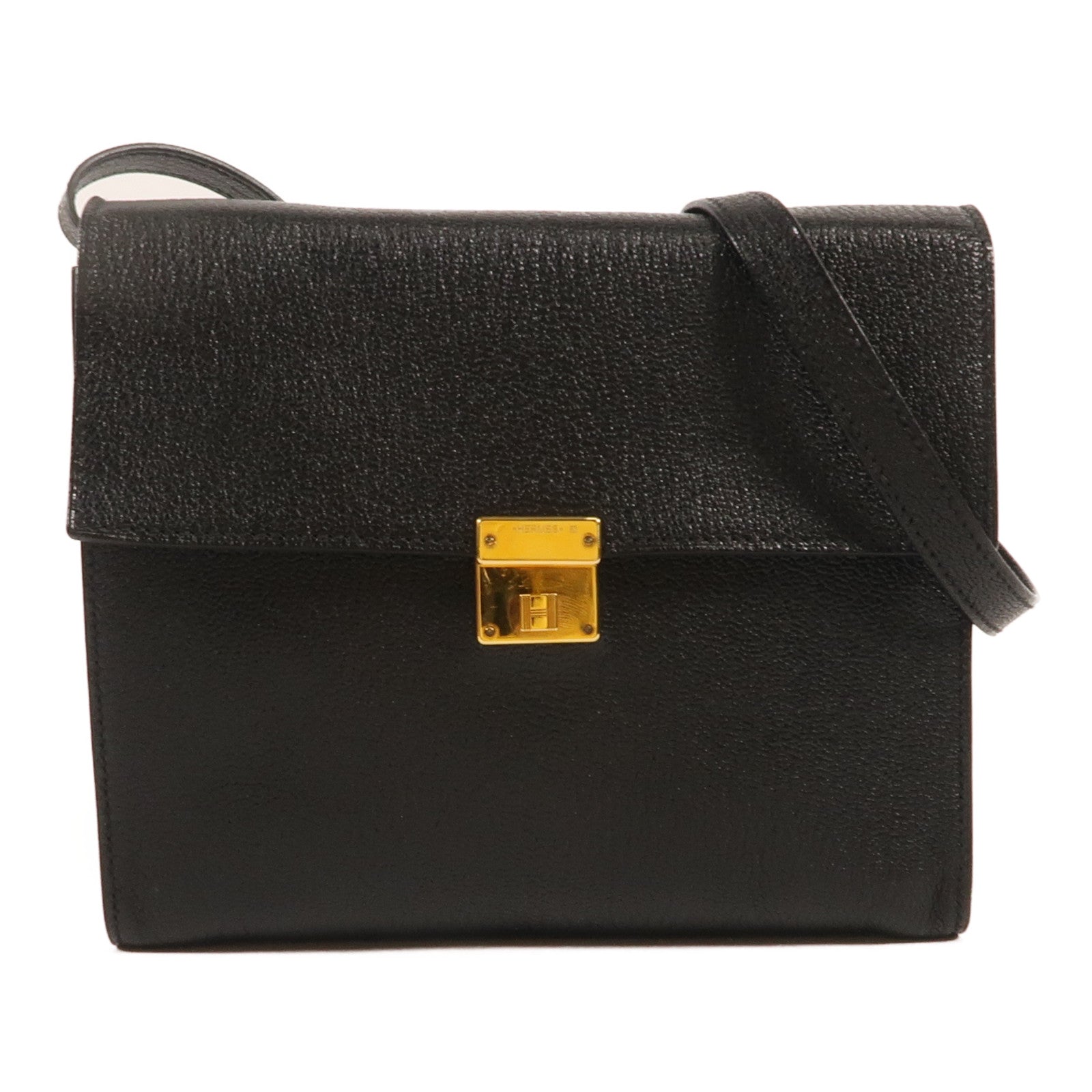 HERMES Chevre皮革Clic 16金扣肩背袋Noir