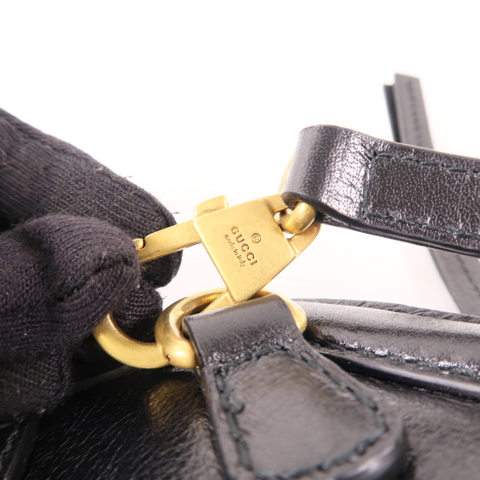 GUCCI GG GHW Shoulder Bag 524620 Calfskin Leather Black