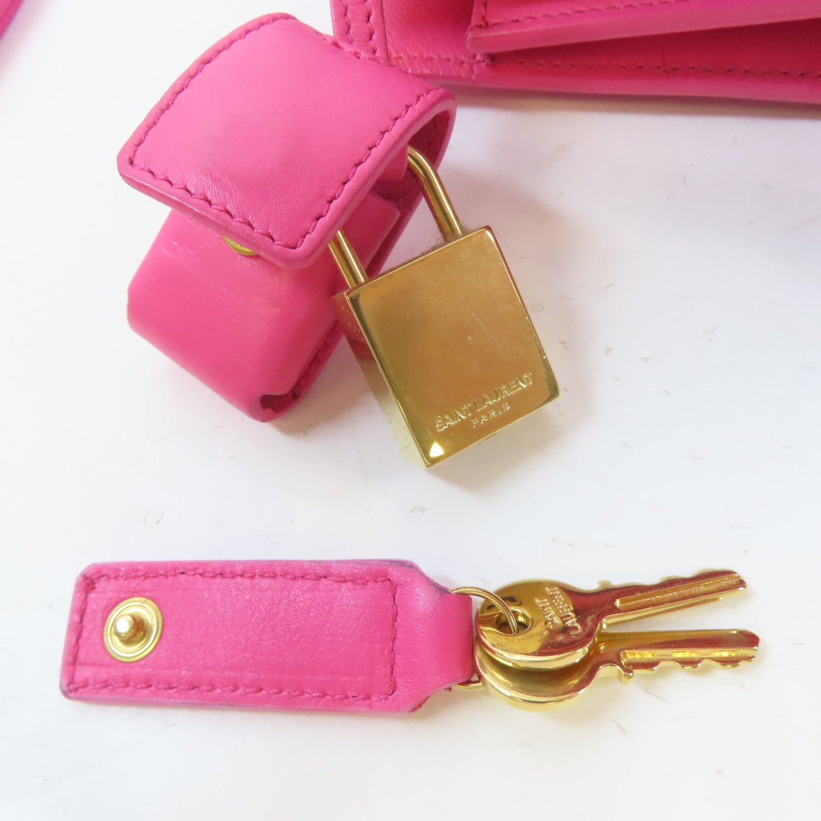 SAINT LAURENT 牛皮皮革Sac de Jour金扣手挽肩背兩用袋粉紅色
