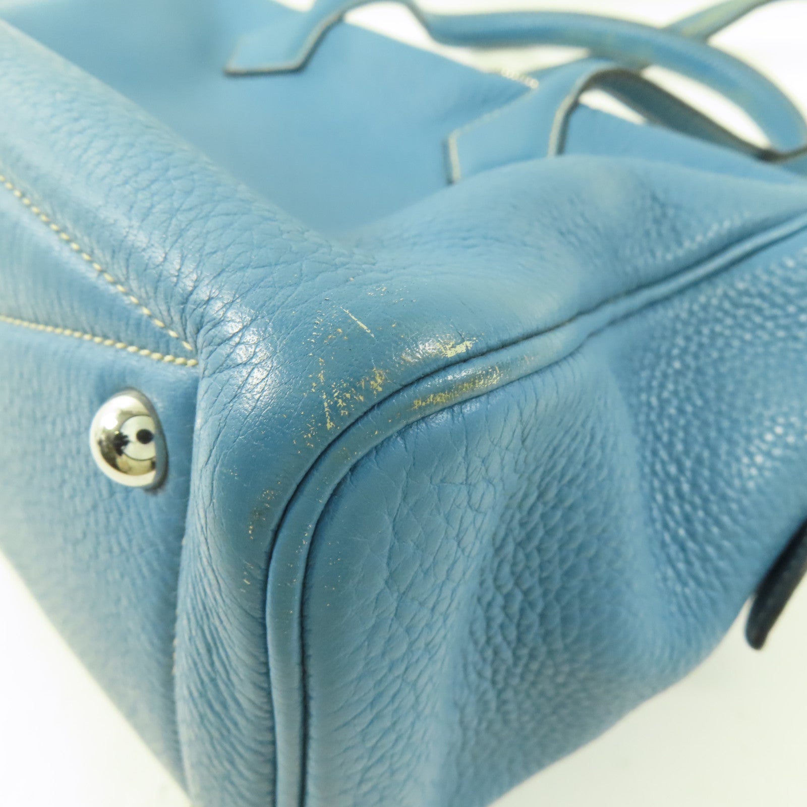 HERMES Clemence皮革Victoria銀扣肩背袋Bleu Jean