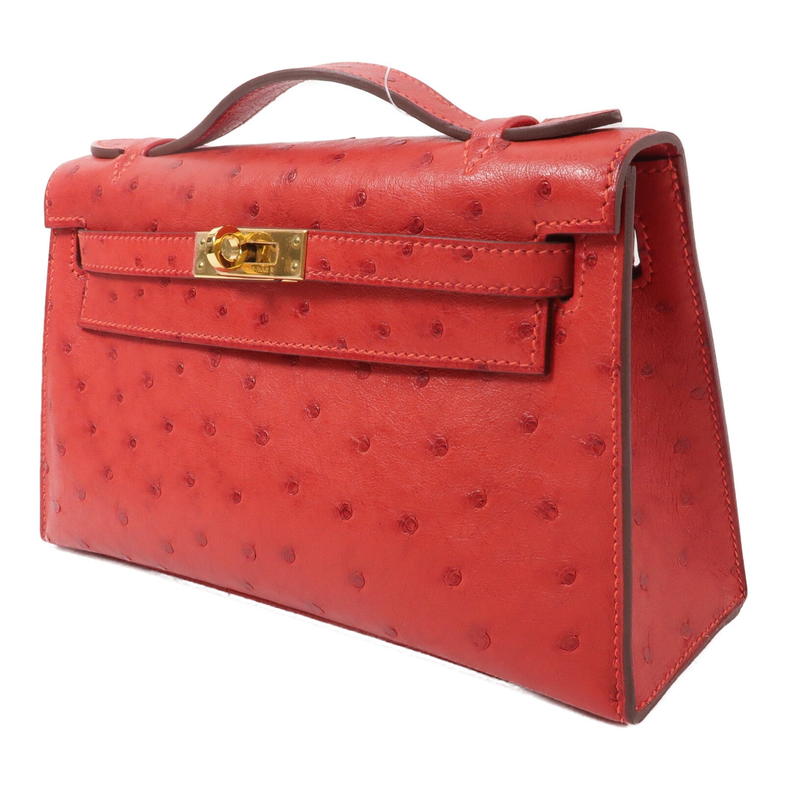HERMES 鴕鳥皮革Kelly Pochette手挽袋Rouge Vif