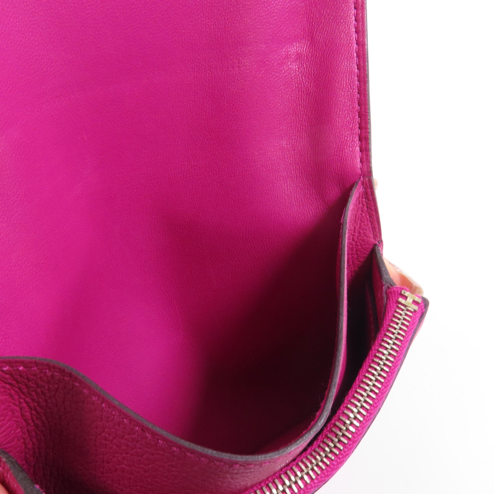 HERMES 【激減優惠】Togo皮革Dogon Compact Wallet銀扣錢包L3 Rose Purple