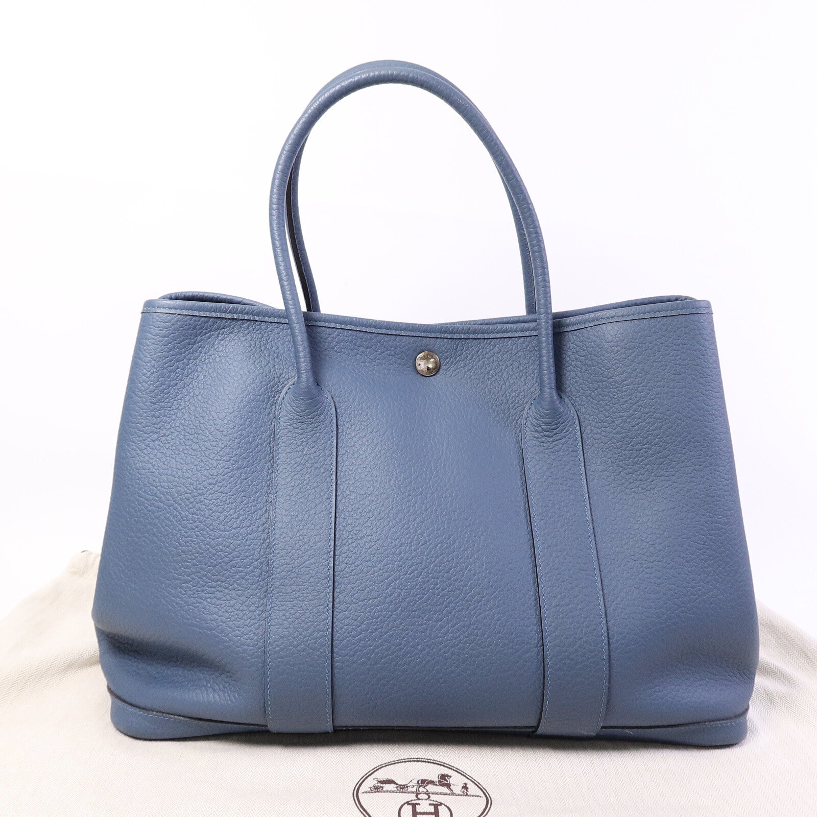 HERMES Country皮革Garden Party PM手挽袋Bleu Tempete