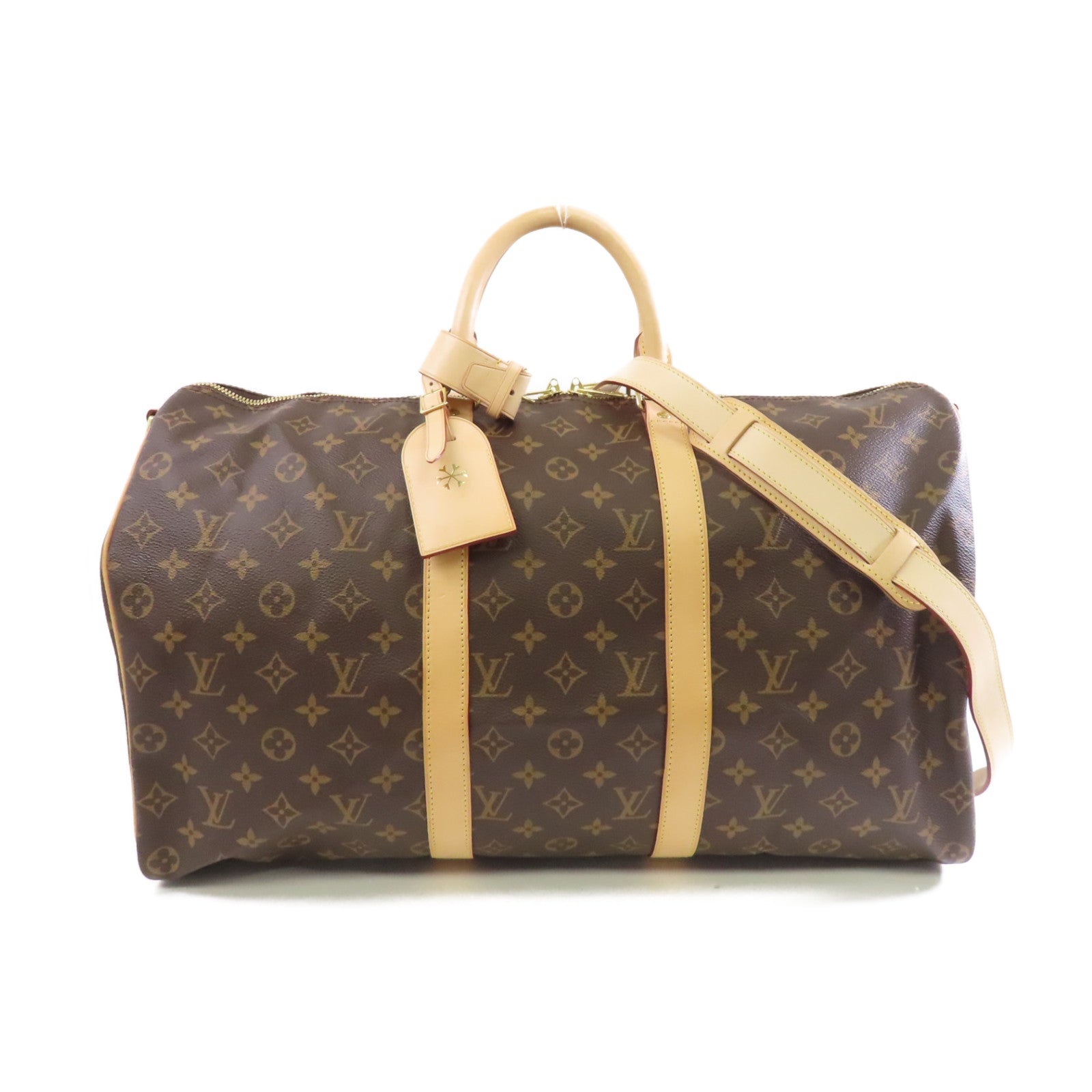 LOUIS VUITTON Monogram Keepall 50 Bandouliere金扣手挽肩背兩用袋棕色