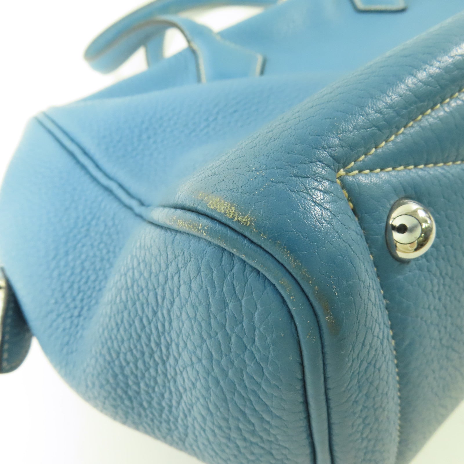 HERMES Clemence皮革Victoria銀扣肩背袋Bleu Jean