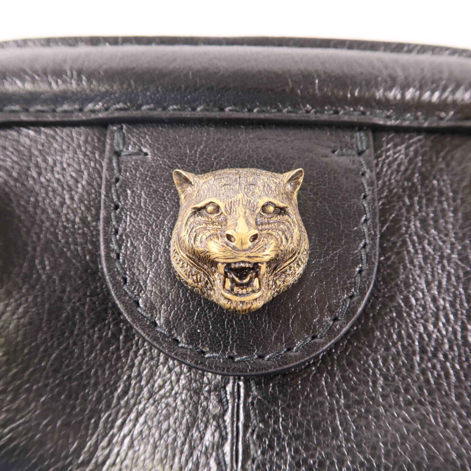 GUCCI GG GHW Shoulder Bag 524620 Calfskin Leather Black