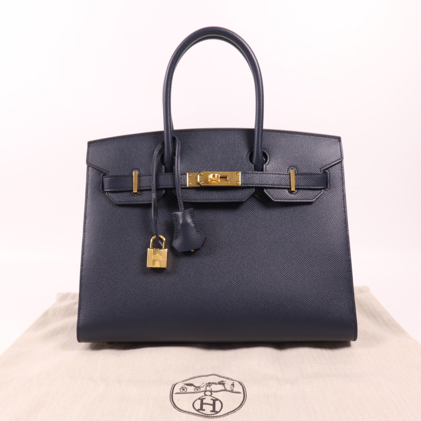HERMES Epsom皮革Birkin 30金扣手挽袋Bleu Indigo