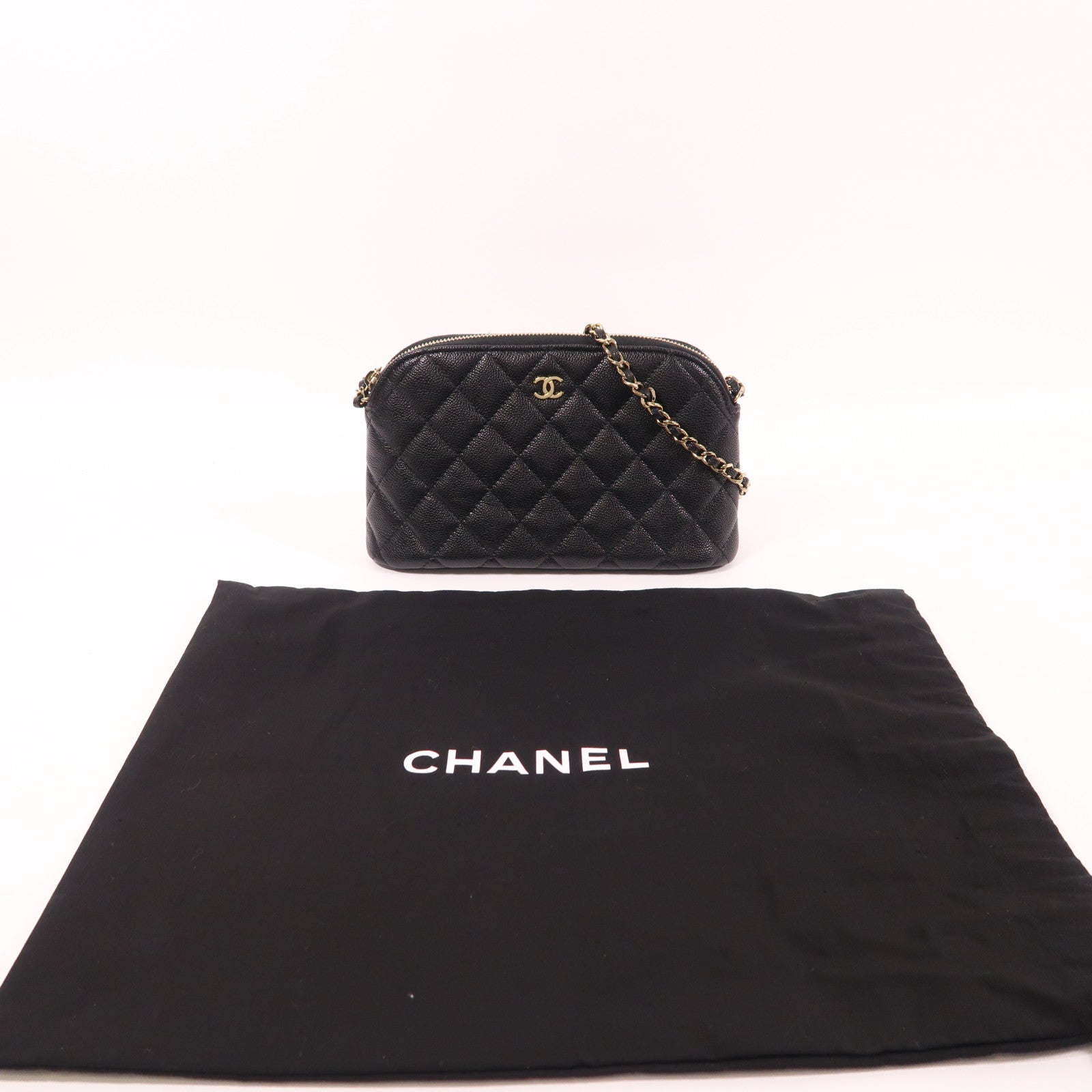 CHANEL 牛皮皮革Chain Shoulder金扣鏈帶肩背袋