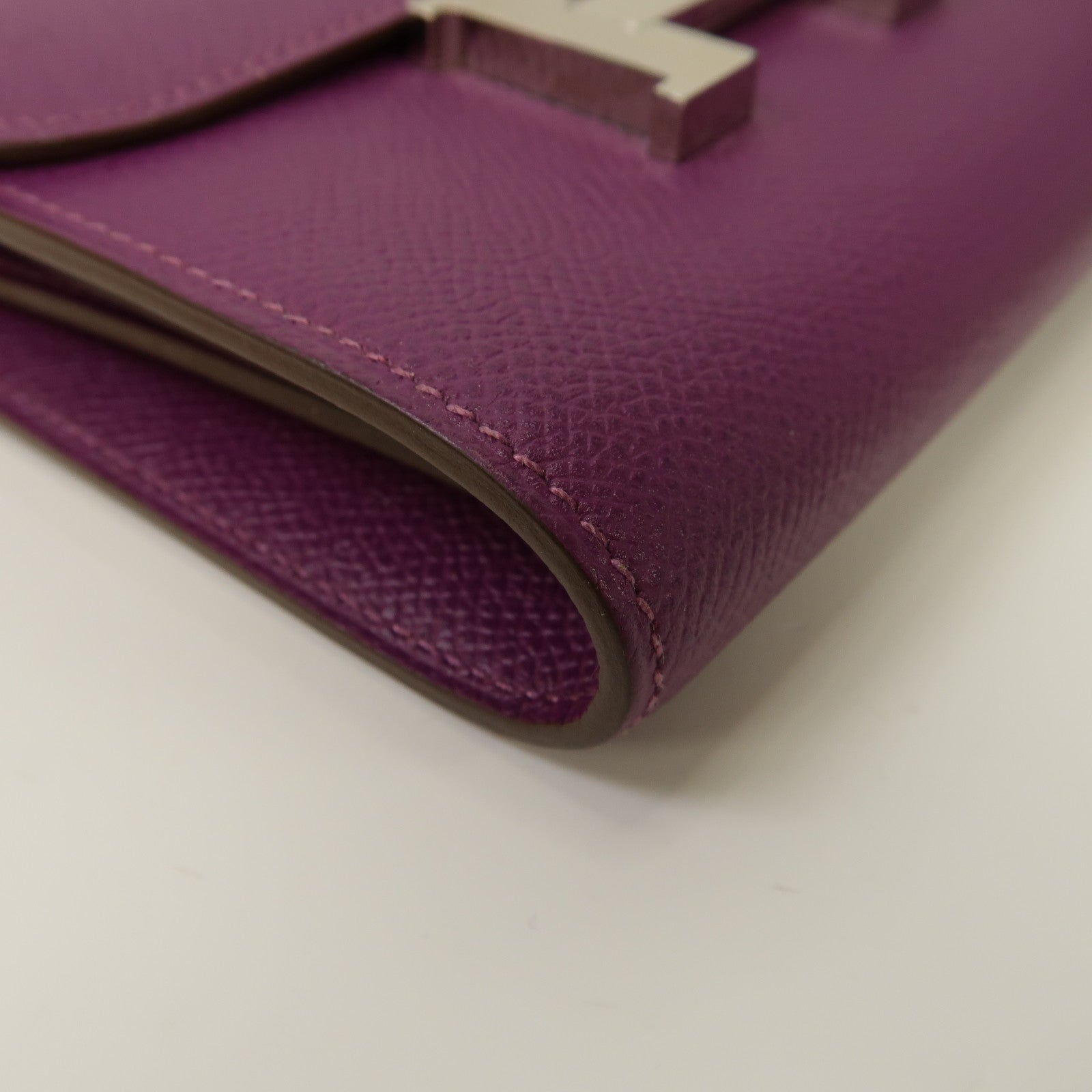 HERMES Epsom皮革Constance Wallet銀扣錢包Anemone/海葵紫色