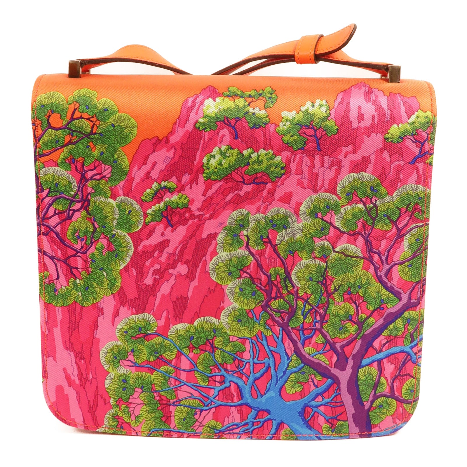 HERMES Swift皮革/Silk 2002 Sieste Au Paradis肩背袋Orange Poppy
