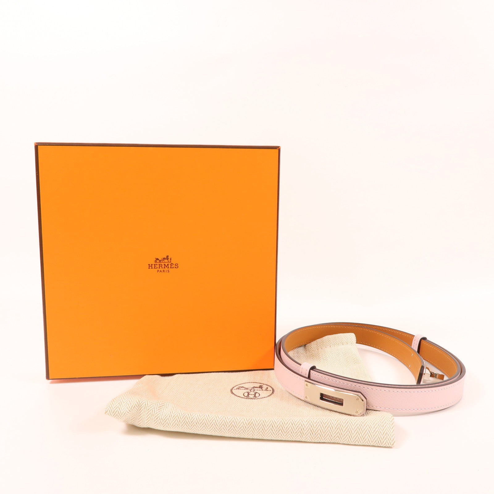 HERMES PHW Kelly 18 Belt Epsom Leather Mauve Sylvestre