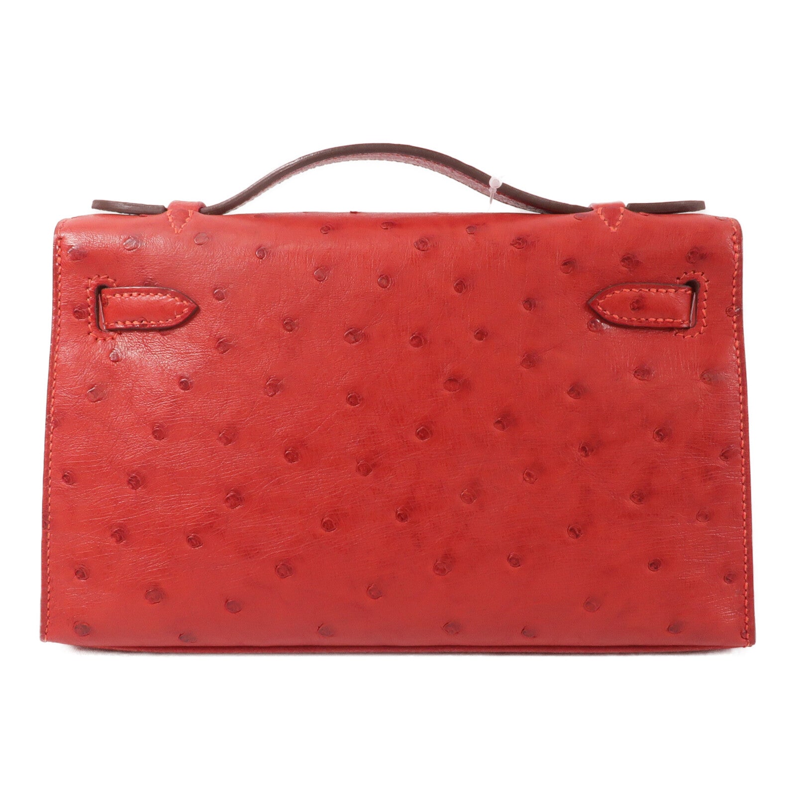 HERMES 【激減優惠】鴕鳥皮革Kelly Pochette手挽袋Rouge Vif