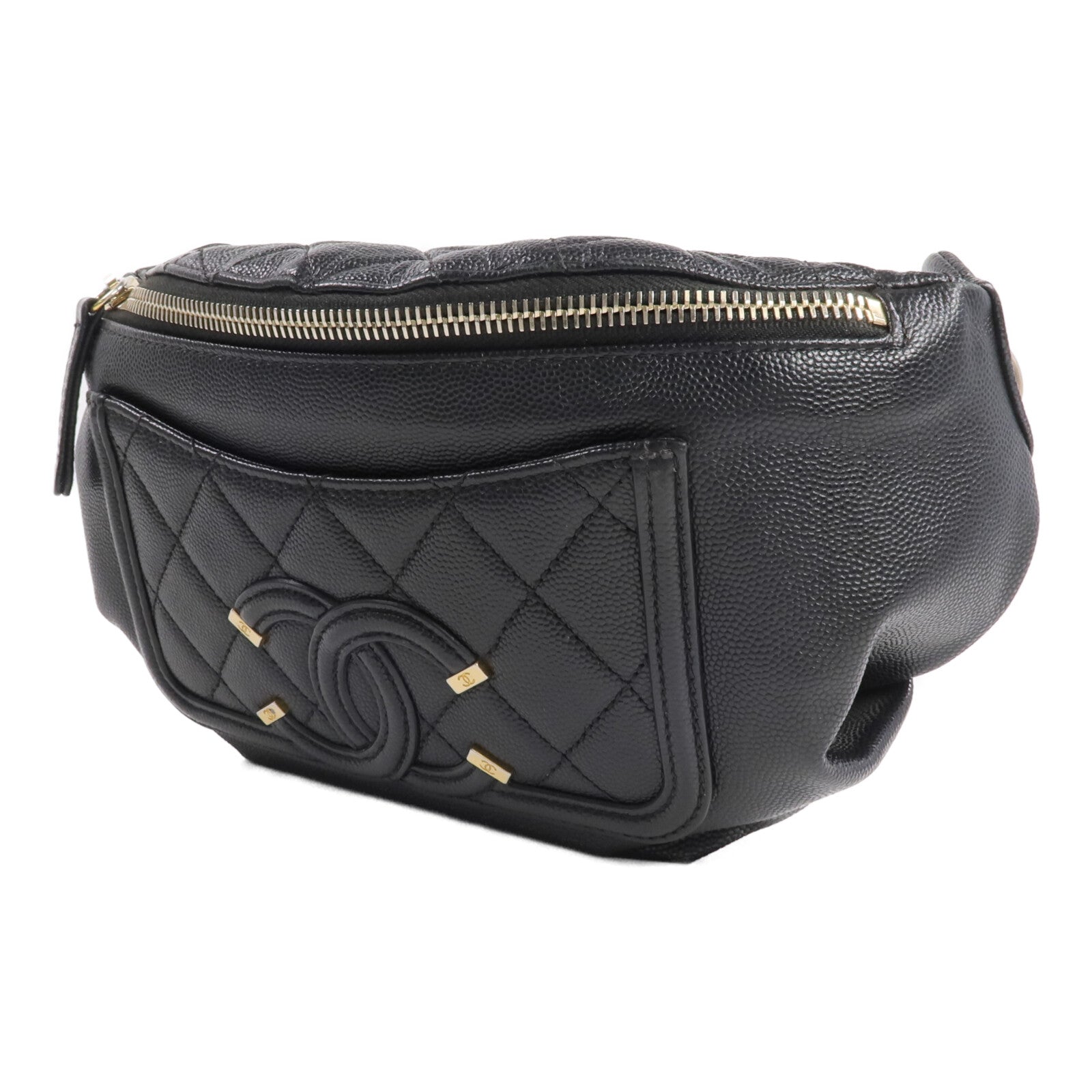 CHANEL 牛皮皮革Filigree Waist Bag金扣腰包
