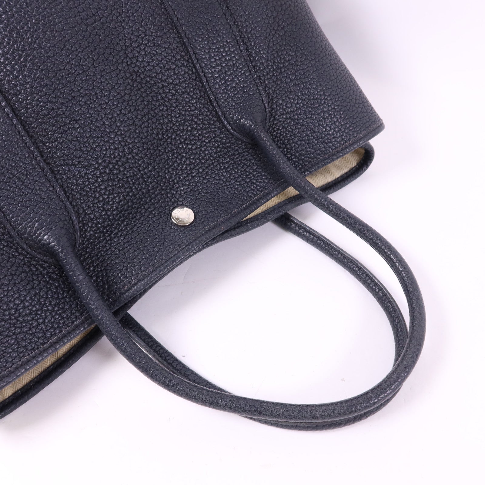 HERMES Negonda皮革Garden Party PM銀扣手挽袋Noir