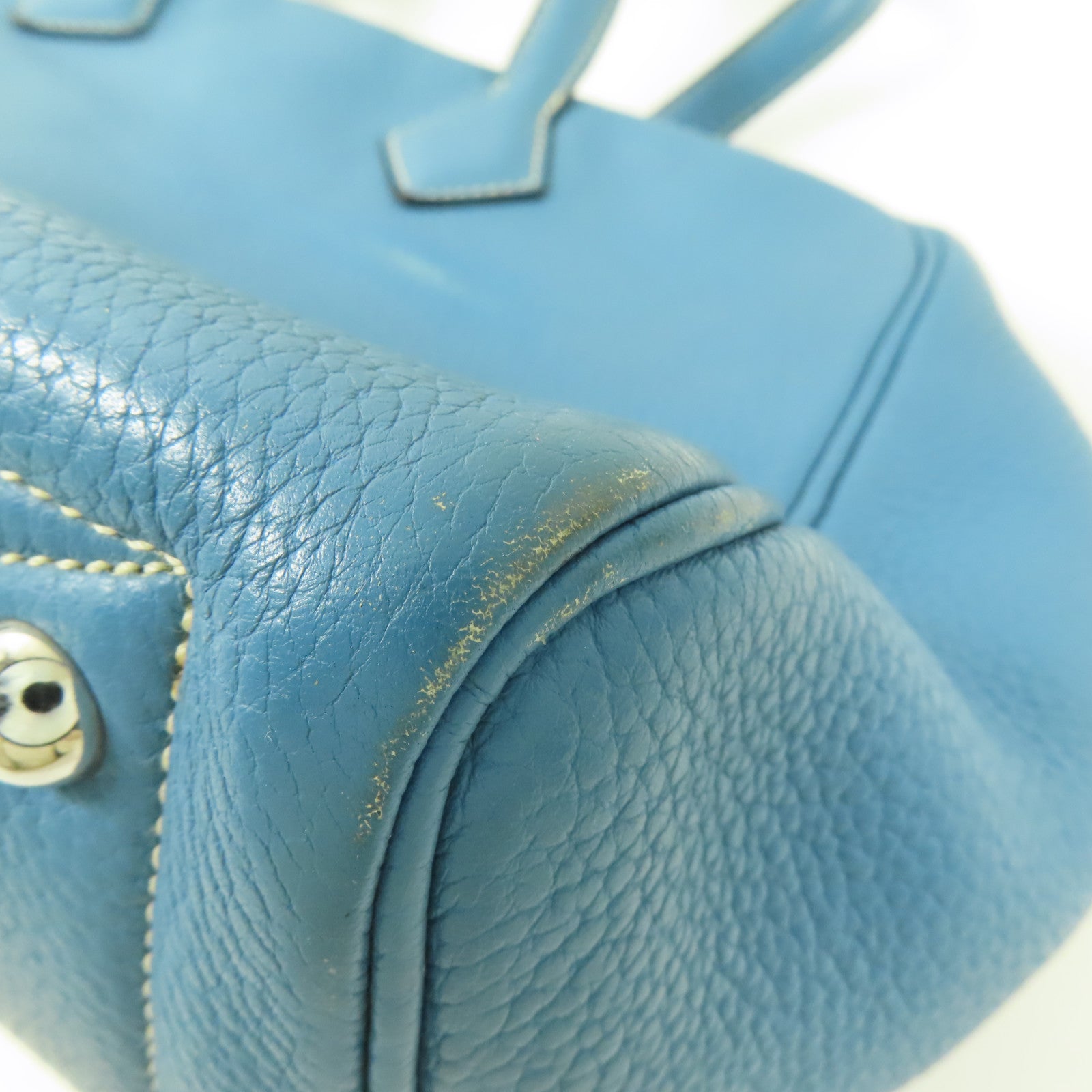HERMES Clemence皮革Victoria銀扣肩背袋Bleu Jean