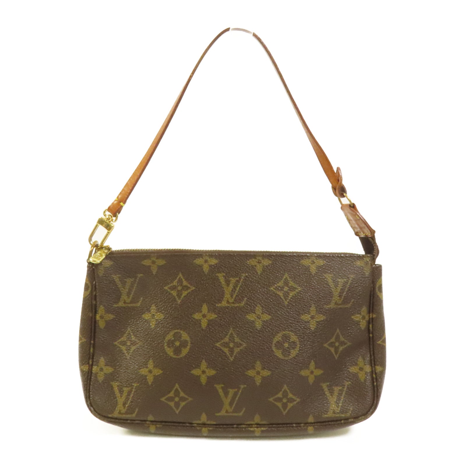 LOUIS VUITTON Monogram Pochette Accessoires金扣手挽袋棕色