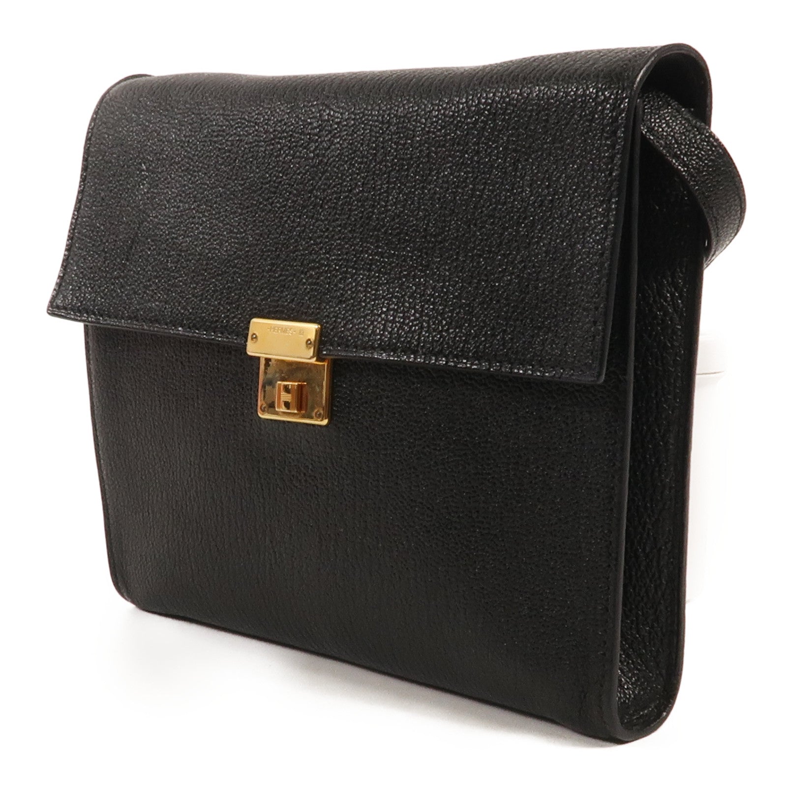 HERMES Chevre皮革Clic 16金扣肩背袋Noir