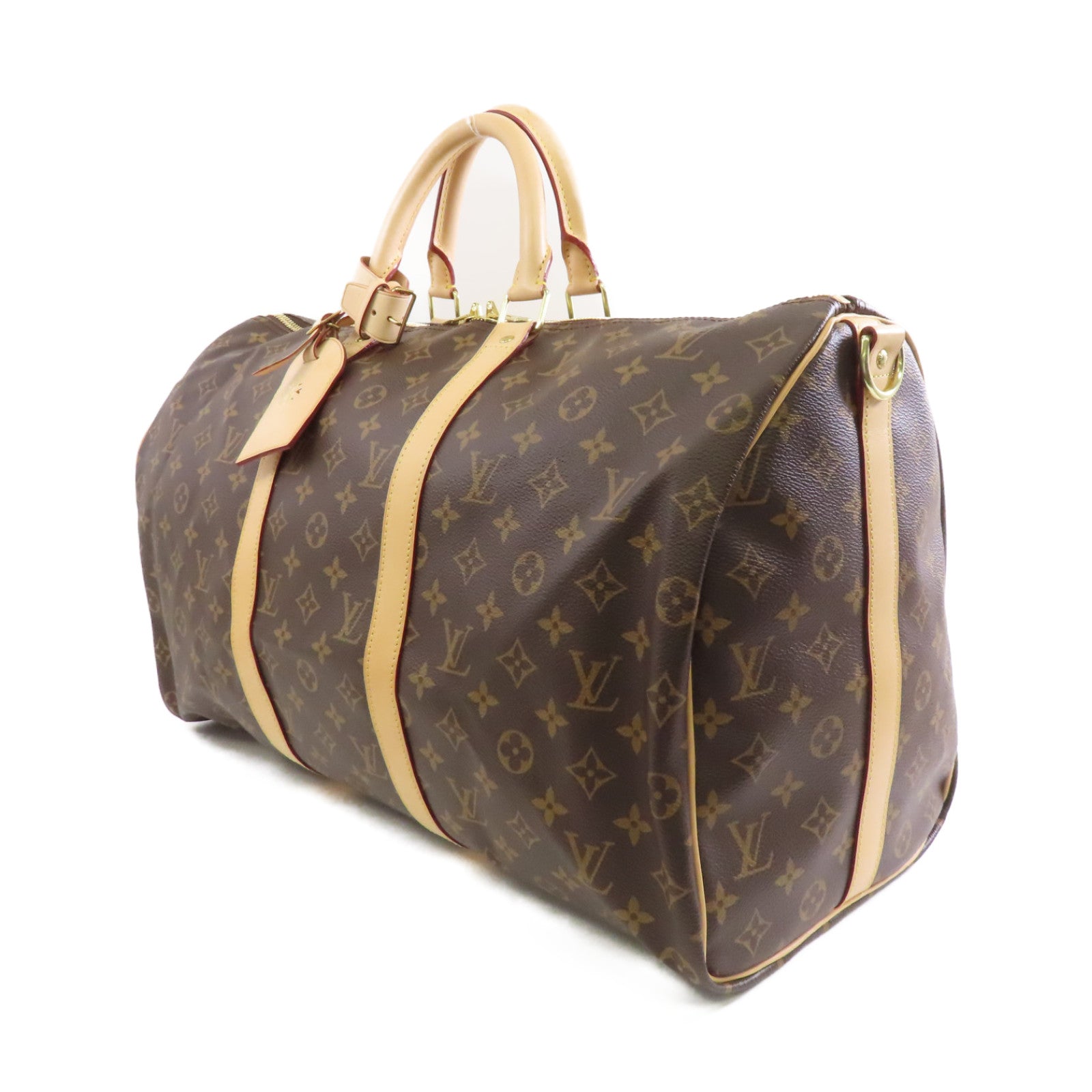 LOUIS VUITTON Monogram Keepall 50 Bandouliere金扣手挽肩背兩用袋棕色
