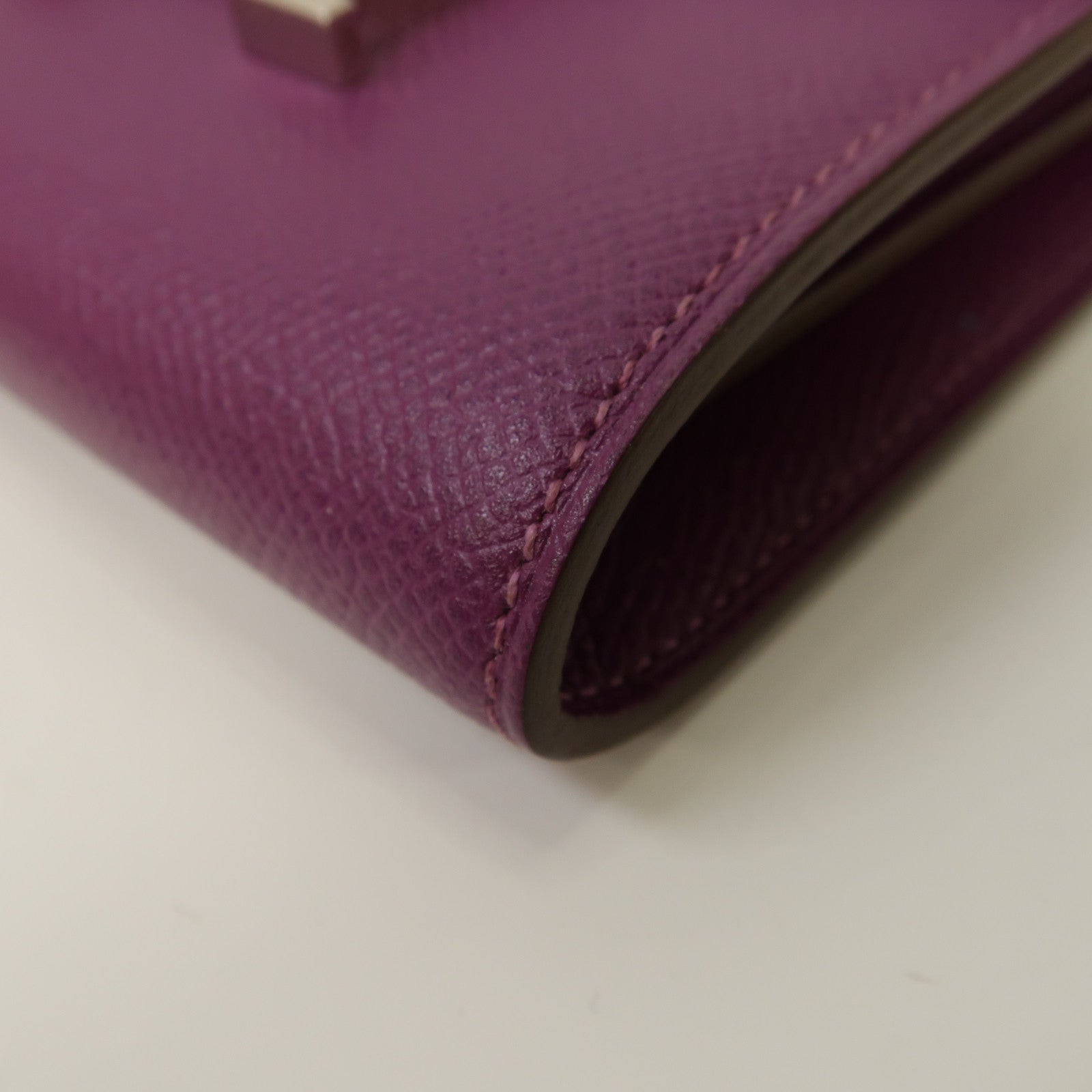 HERMES Epsom皮革Constance Wallet銀扣錢包Anemone/海葵紫色