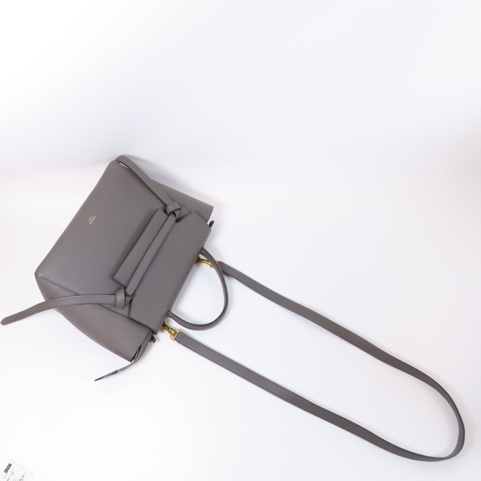 CELINE 牛皮皮革Micro Belt Bag金扣手挽肩背兩用袋灰色